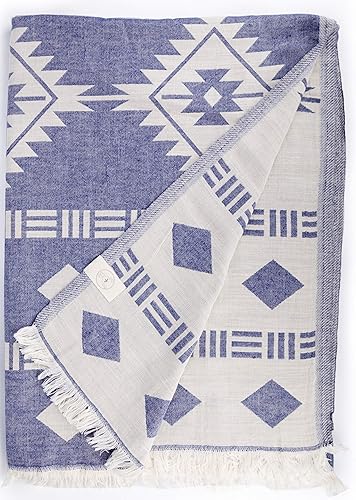 Bersuse 100% algodón Belize XL, manta turca - 75 x 90 pulgadas, azul oscuro
