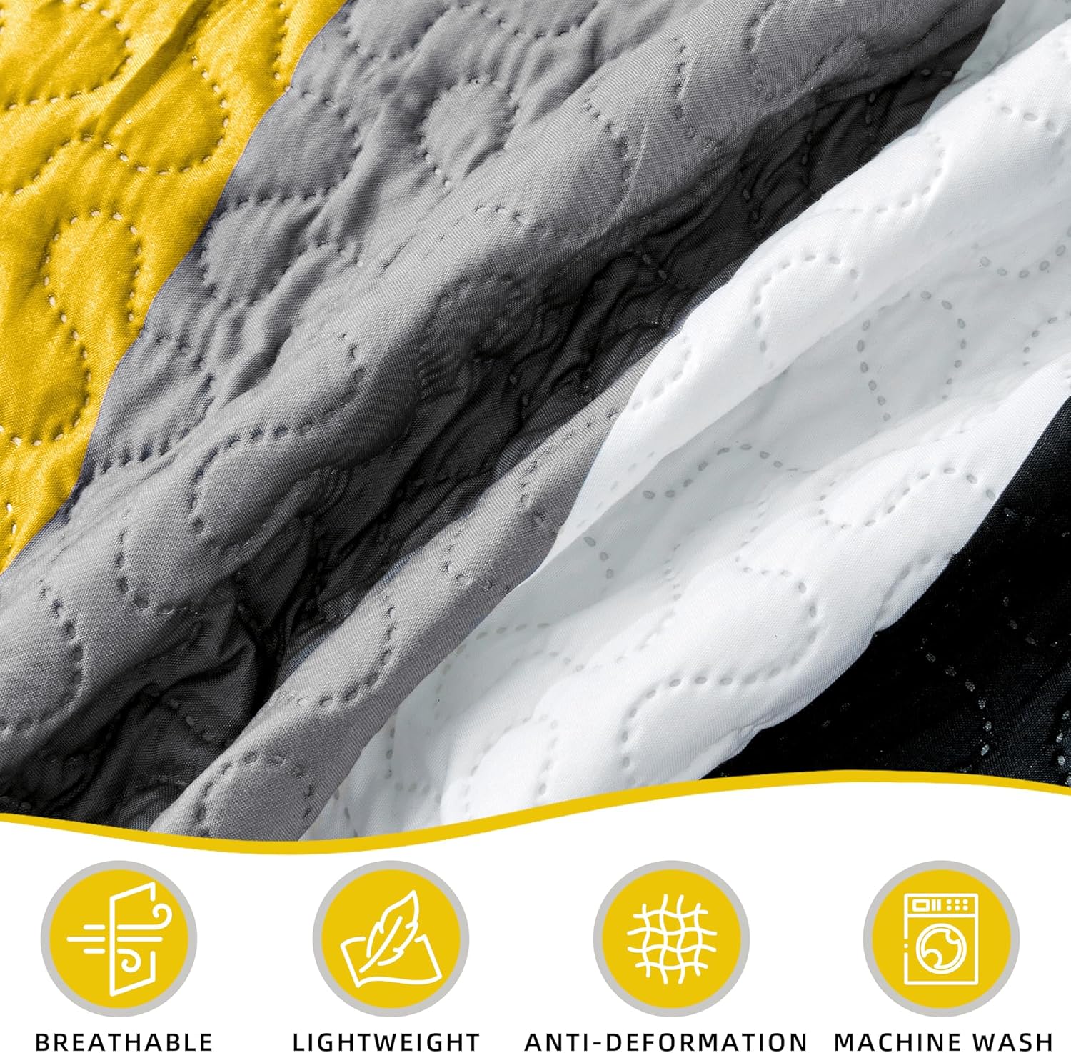 3 Piece Yellow Grey Quilt Set Full/Queen Size Yellow Gray White Geometric Reversible Bedding Set Microfiber Lightweight Bedspread Coverlet with 2 Shams Modern Bed Cover for All Season, 90''x96'' - Image 6
