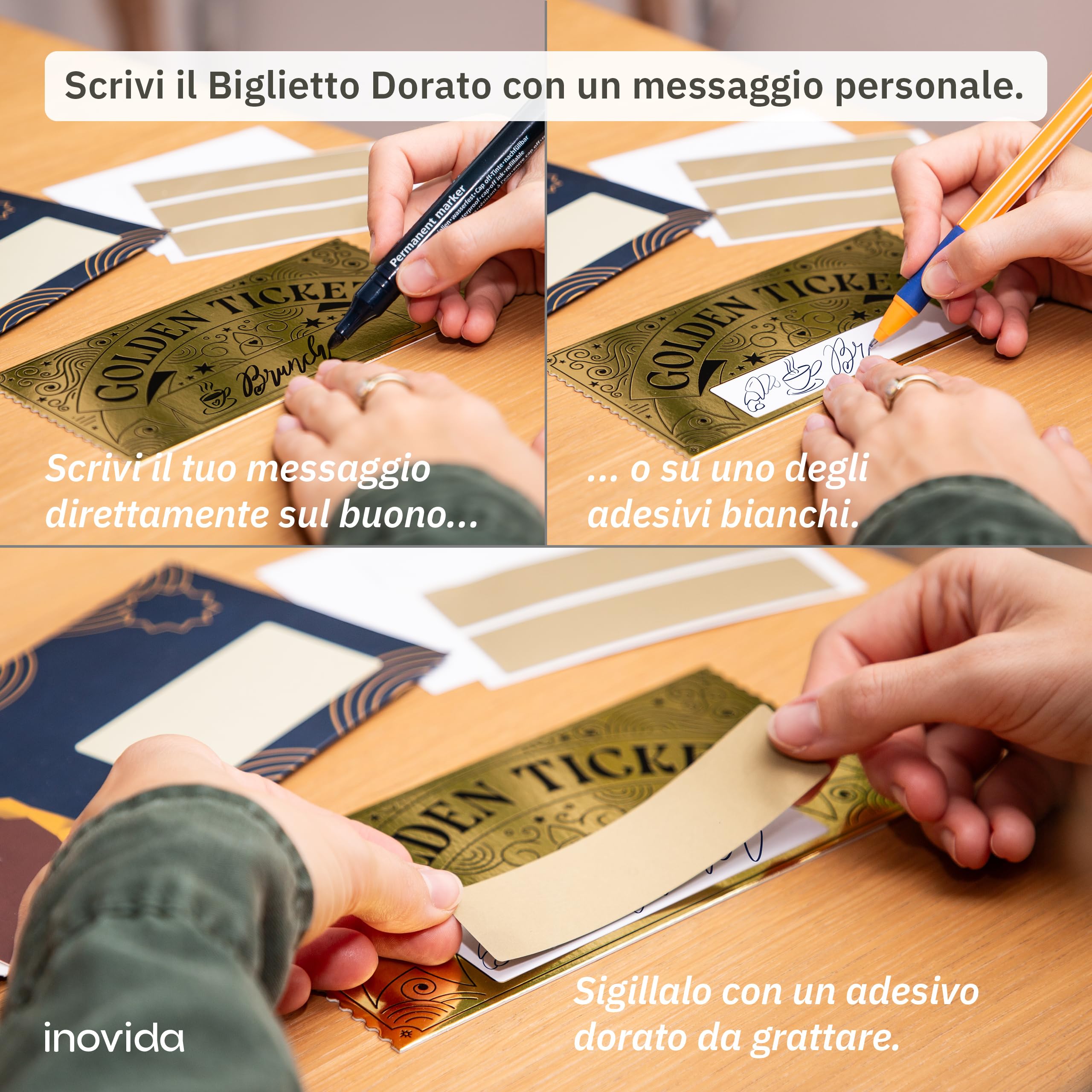 Inovida Biglietto d'Oro Buono Regalo a Grattare – Crea il Tuo Biglietto Personalizzabile Dorato Golden Ticket – Carta Regalo Personalizzata per Compleanno, Anniversario, Natale