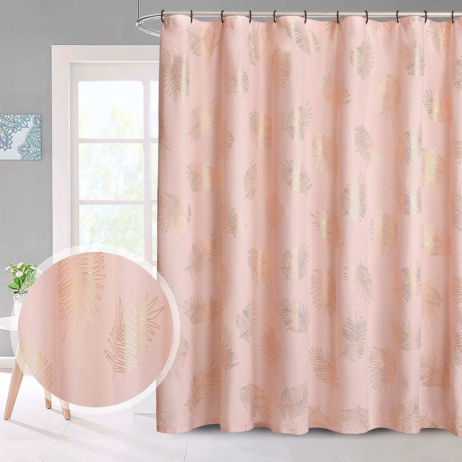 Homechoice Decor Peach Pink Shower Curtain with Gold Foil