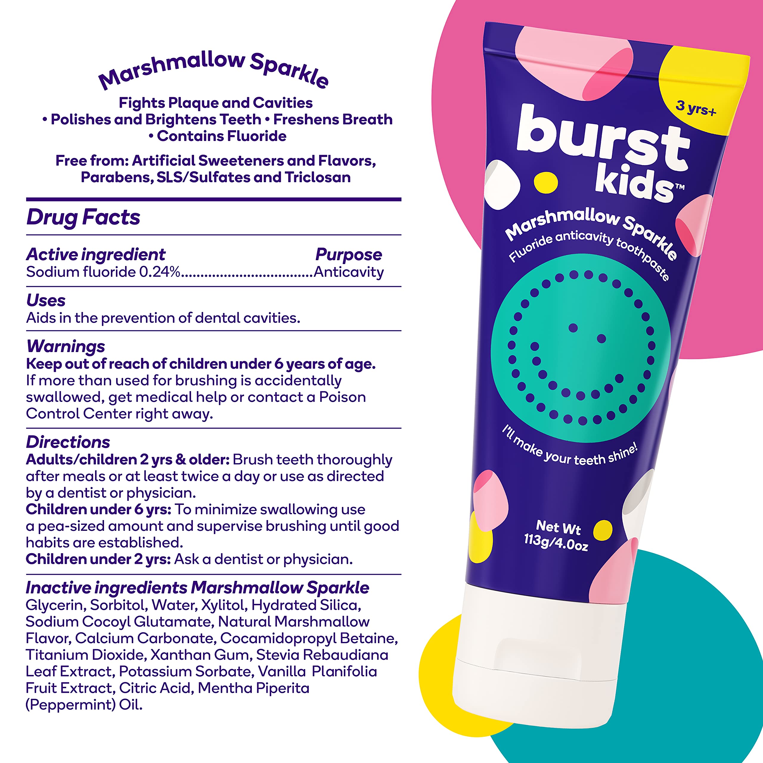 Buy BURSTkids Marshmallow Sparkle Fluoride Toothpaste, Cavity Fighting
