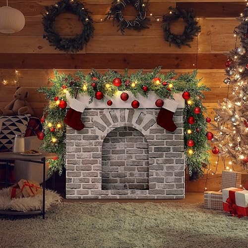Miniatura 6 de Chimenea de cartón de Navidad 3D de ladrillo blanco artificial rústico para decoración de fondo de fiesta de Navidad, telón de fondo sintético para
