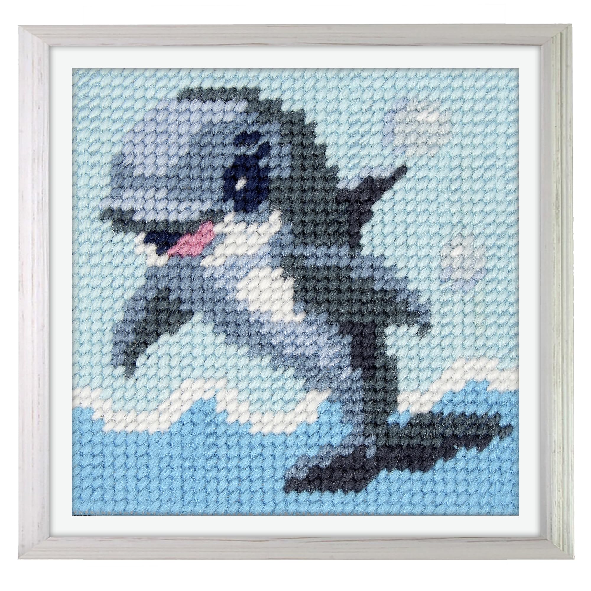 Trimits Half Stitch/Tapestry Kit Dolphin with Printed Canvas (17 x 17cm), Acrylic Yarns, Plastic Needle, Colour-Coded Chart and Instructions - Cross Stitch Craft Activity for Beginners