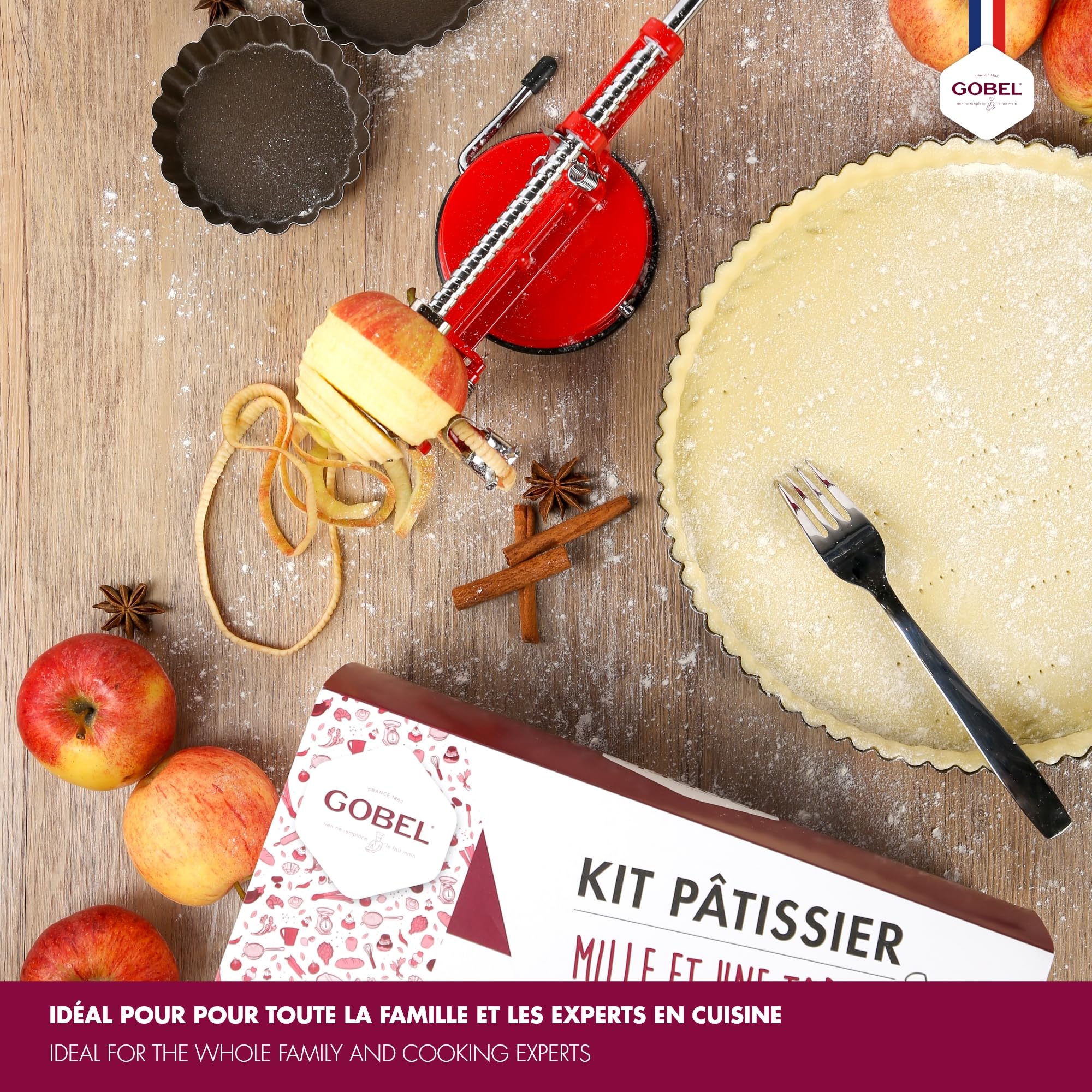 Gobel - Kit 1001 tartes - 1 Tourtière ronde cannelée Ø 28 cm - 6 Tartelettes rondes cannelées Ø 10 cm - 1 Pèle-pommes La Bonne Graine