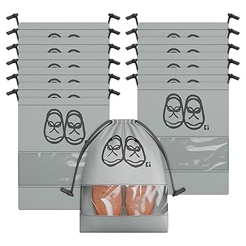 Kuber Industries Shoe Cover/String Bag Organizer|Shoe Print & Non Woven Material|Transparent Window|Size 43 x 30 Cm, Pack of 12 (Grey)-CTMTC039483 - image, photos