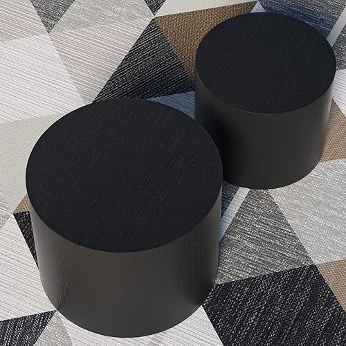 Miniatura 16 de MEETAKING - Juego de 2 mesas auxiliares anidables de 19.17 pulgadas, modernas mesas de centro redondas de madera con estriado, mucho espacio de