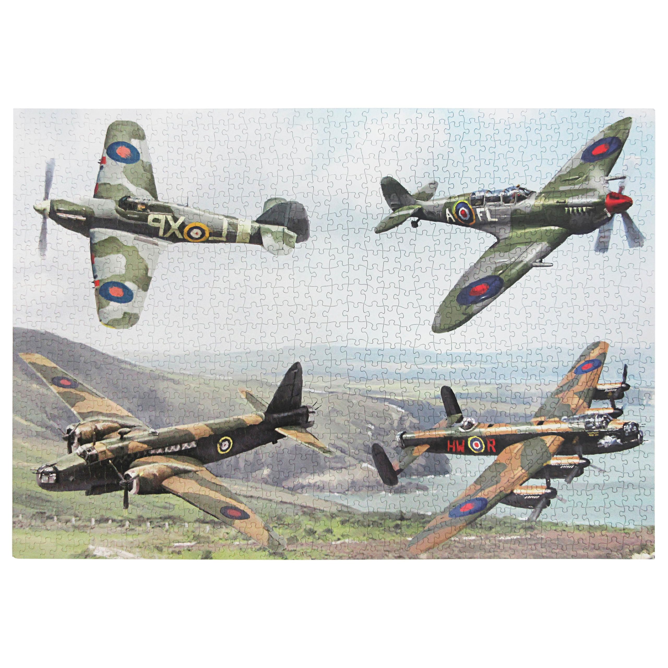 Classic Planes 1000 Piece Jigsaw Puzzle showing 4 iconic World War II Aircraft