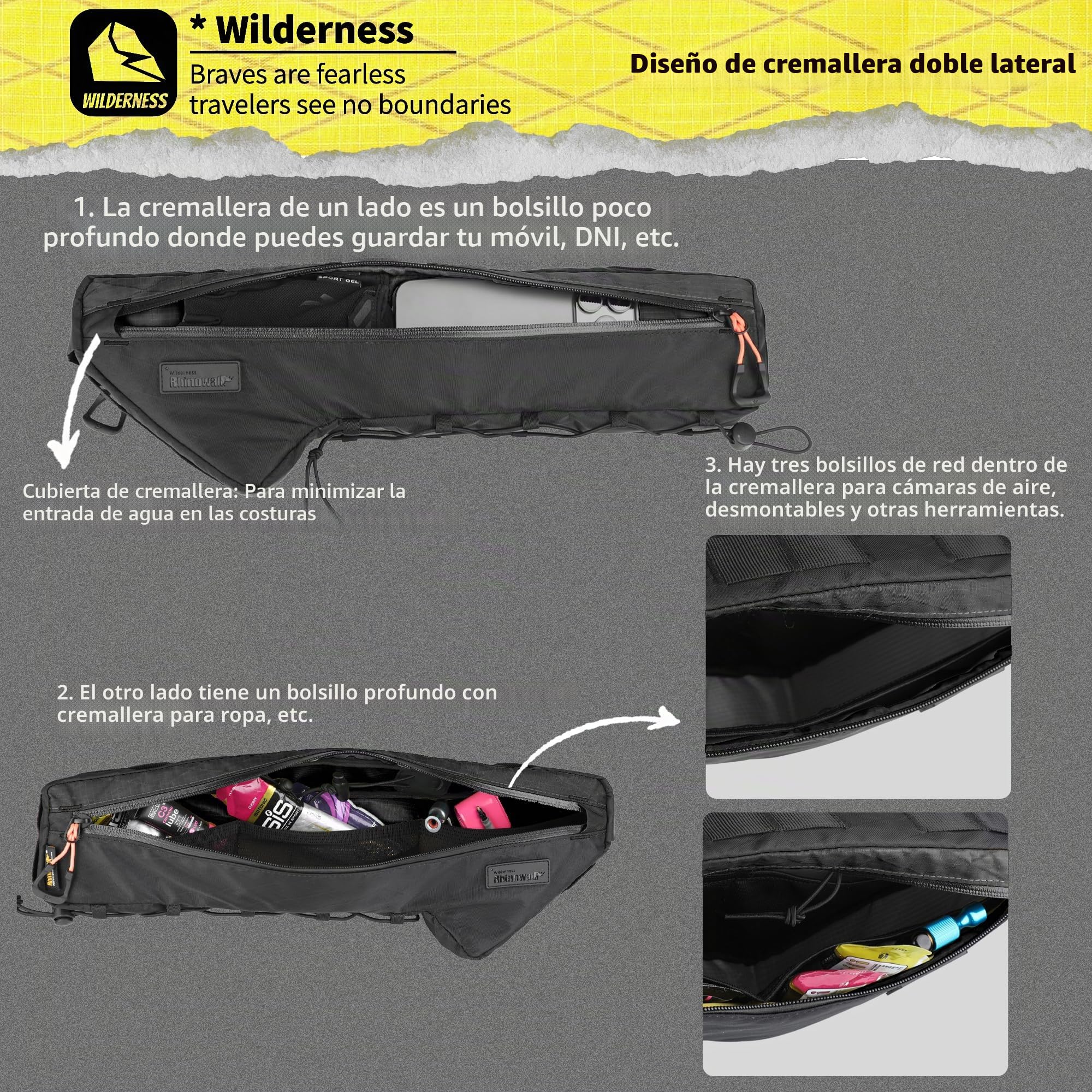 Rhinowalk Bolsa triangular para bicicleta debajo de la parte superior, bolsa de almacenamiento frontal, bolsa de almacenamiento para bicicleta de turismo