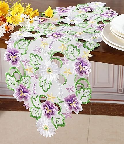 Miniatura 4 de Camino de mesa floral de primavera de 13 x 34 pulgadas, bordado de flores florales, bufanda de tela para el hogar, cocina, comedor, decoración de