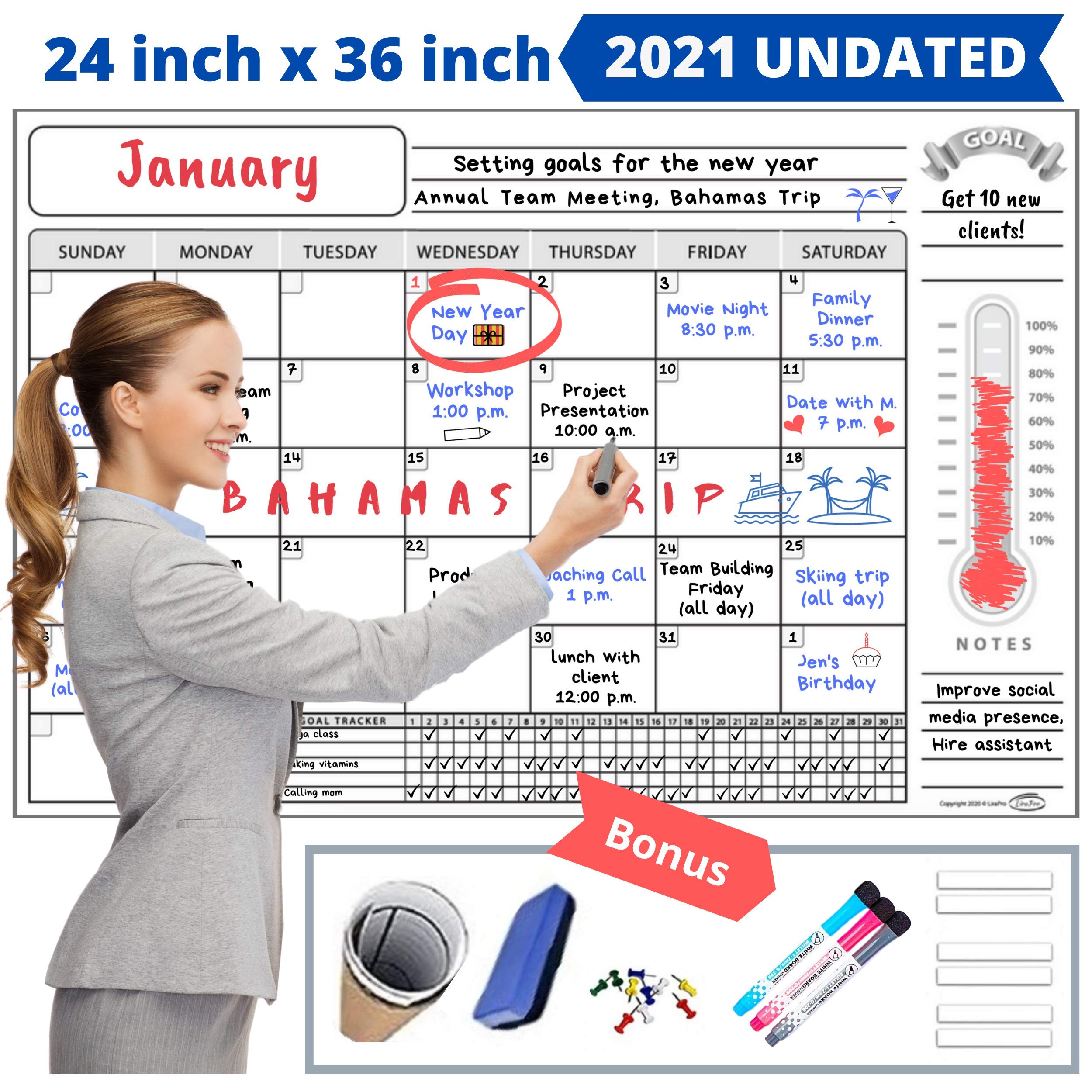 Buy Large Dry Erase Wall Monthly Planner 24 x 36 inch with Goal Chart