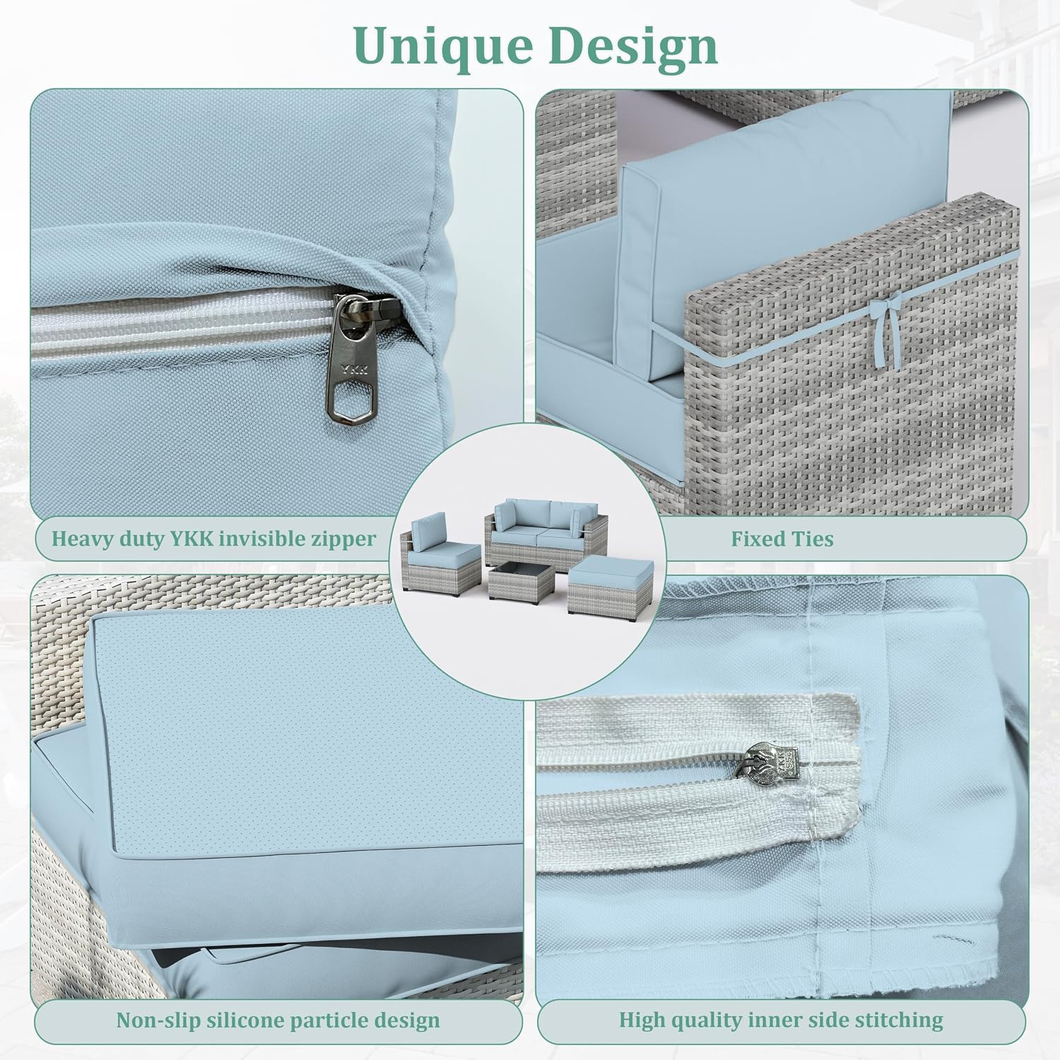 9 Pcs Outdoor Patio Cushions Covers Replacement Waterproof with Zipper for 5 Pcs Patio Furniture Set, Covers Only