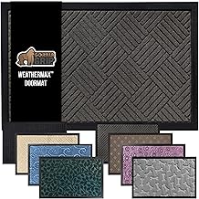 GORILLA GRIP 100% Waterproof All-Season WeatherMax Doormat US Designed Natural Rubber, Stain Fade Resistant, Giving, Low Profile Indoor Outdoor Door Mats, Easy Clean, 17x29 Gray Diamond