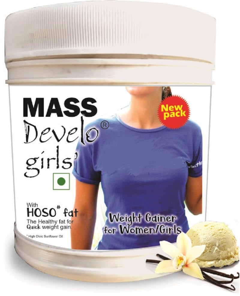 Develo Weight Mass Gainer Protein Shake Powder for Fast Gain in women girls, Nutrition Food Supplement, Health Drink with Natural Fat Energy I 27 Vitamins & Minerals I 600gm Vanilla Flavour
