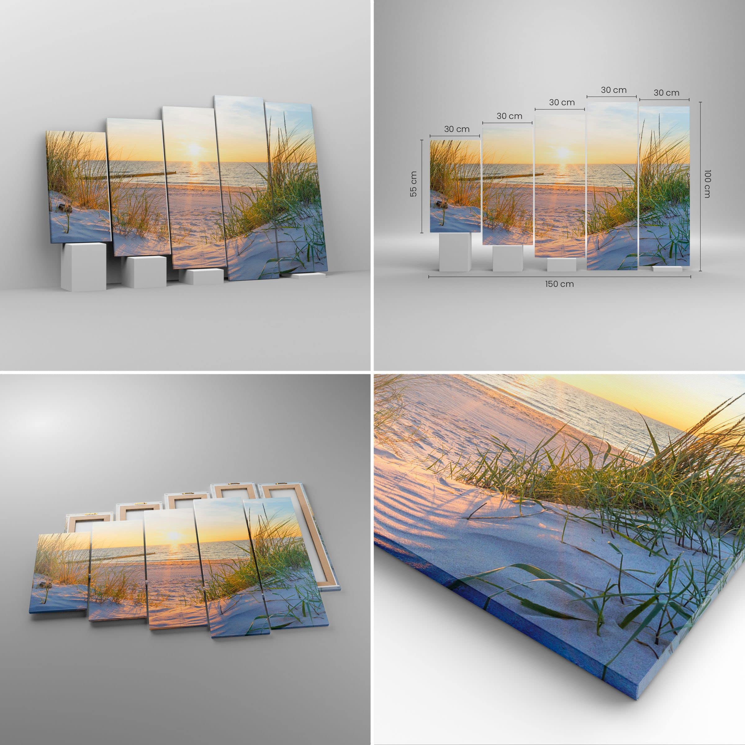 ARTTOR Woonkamer decoratie duin strand zee Meerdelige ingelijste canvasprint 150x100cm Modern Slaapkamer Keuken Set van 5 Muurkunst Groot XXL Foto's