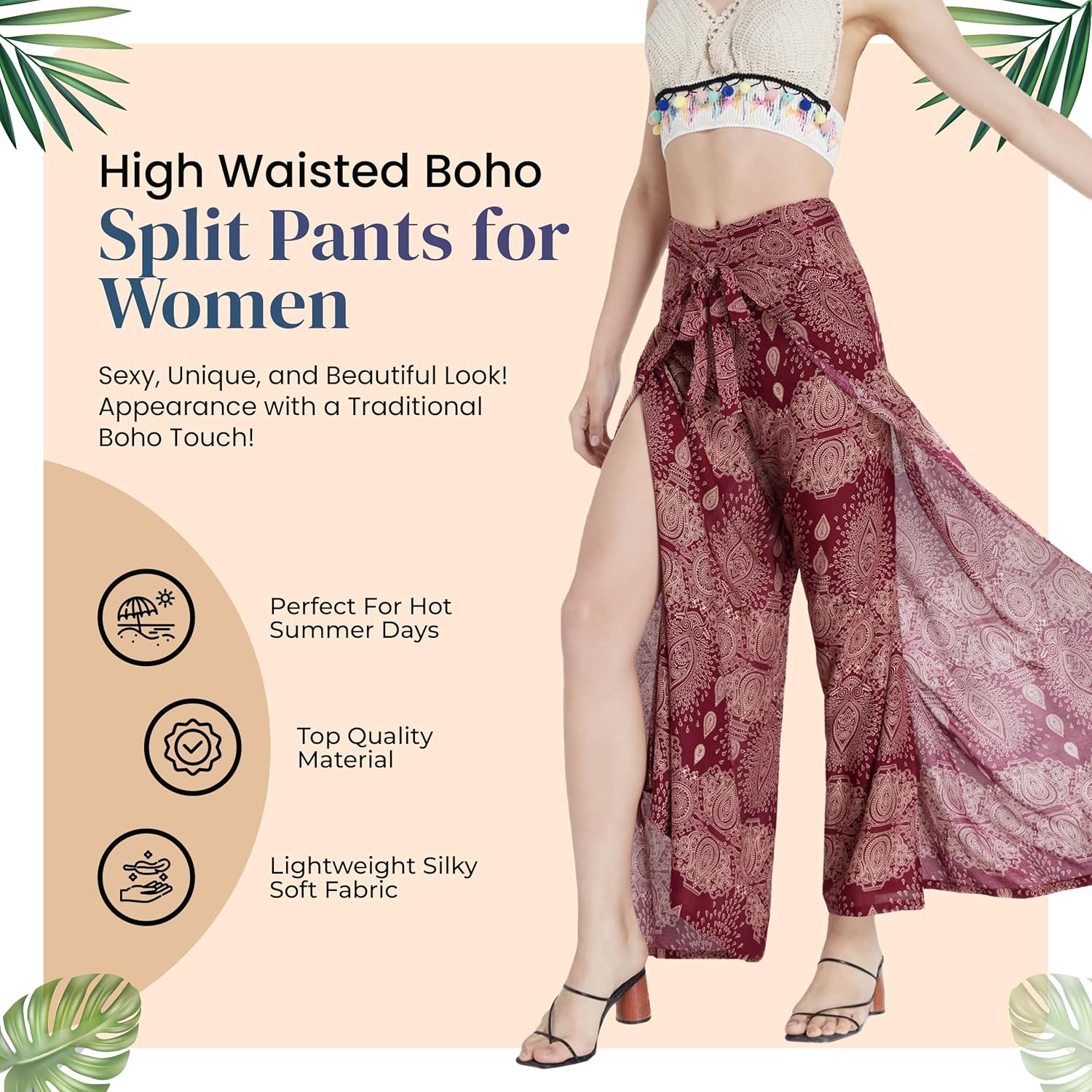 Women's High Waist Side Slit Wrap Pants - Tie Up Front and Back - Around Pants to Jumpsuit - Beach Cover Up - Image 2