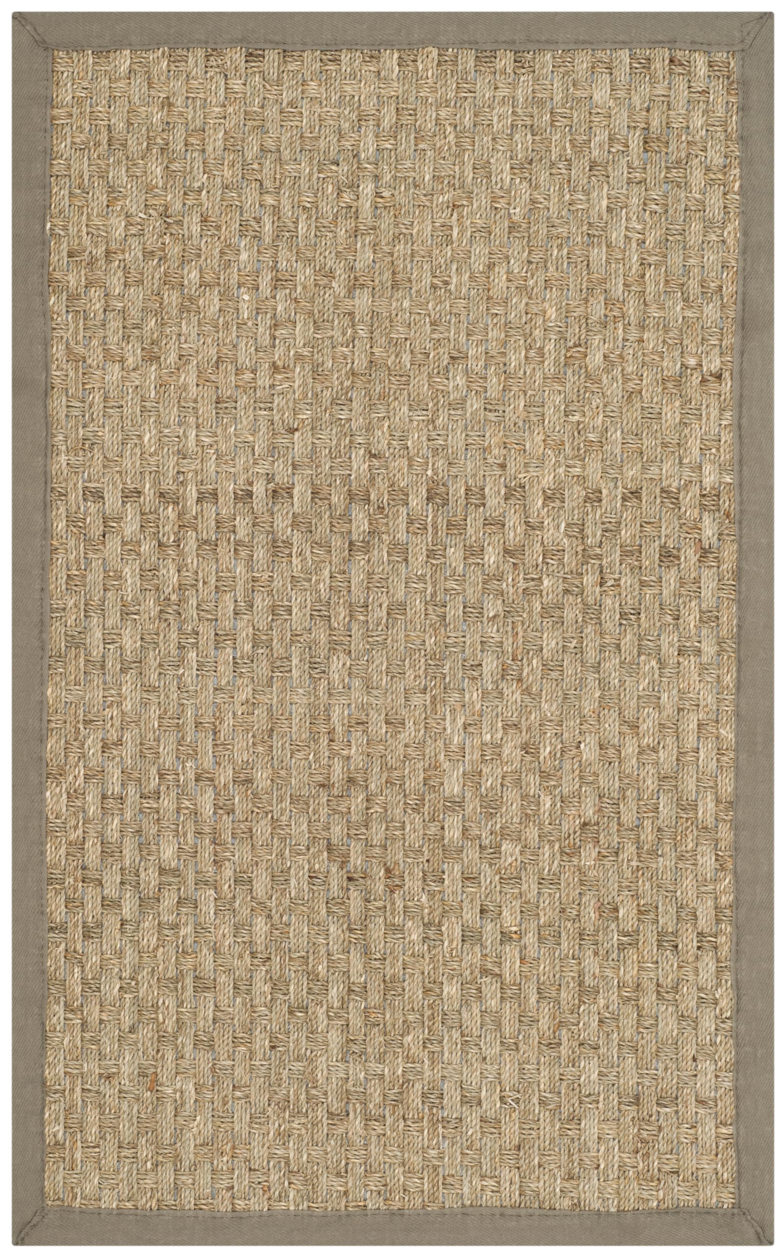 SAFAVIEH Area Rug 2x3 - Natural Fiber Collection - Natural & Grey, Seagrass, Basketweave Pattern with Border (NF114P)