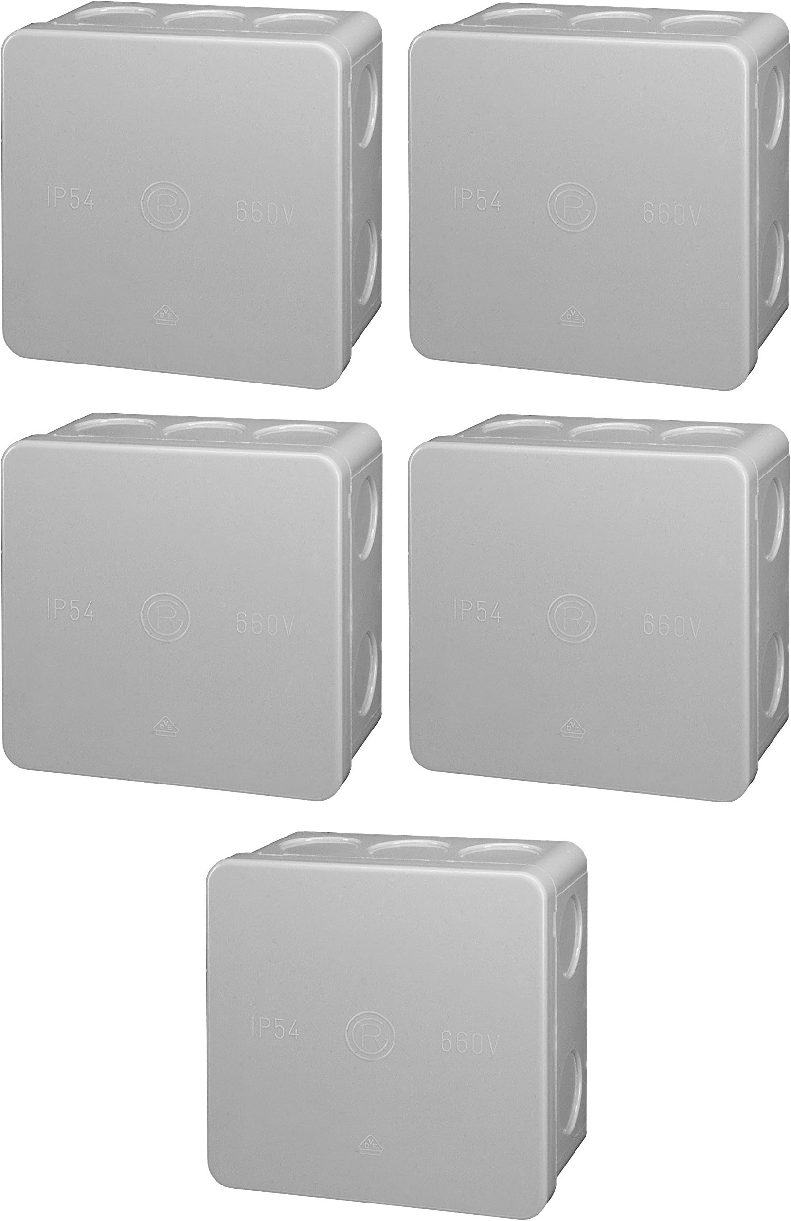 Blass Elektro Humidor Cable Junction Box 100 x 100 mm with 4 Seals, Pack of 5, Grey, 22305