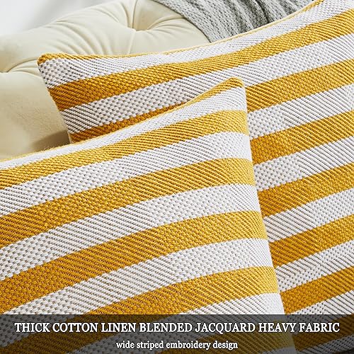 Miniatura 2 de GIGIZAZA Juego de 2 fundas de almohada de 20 x 20 pulgadas, color amarillo mostaza, fundas decorativas bohemias de algodón y lino a rayas modernas