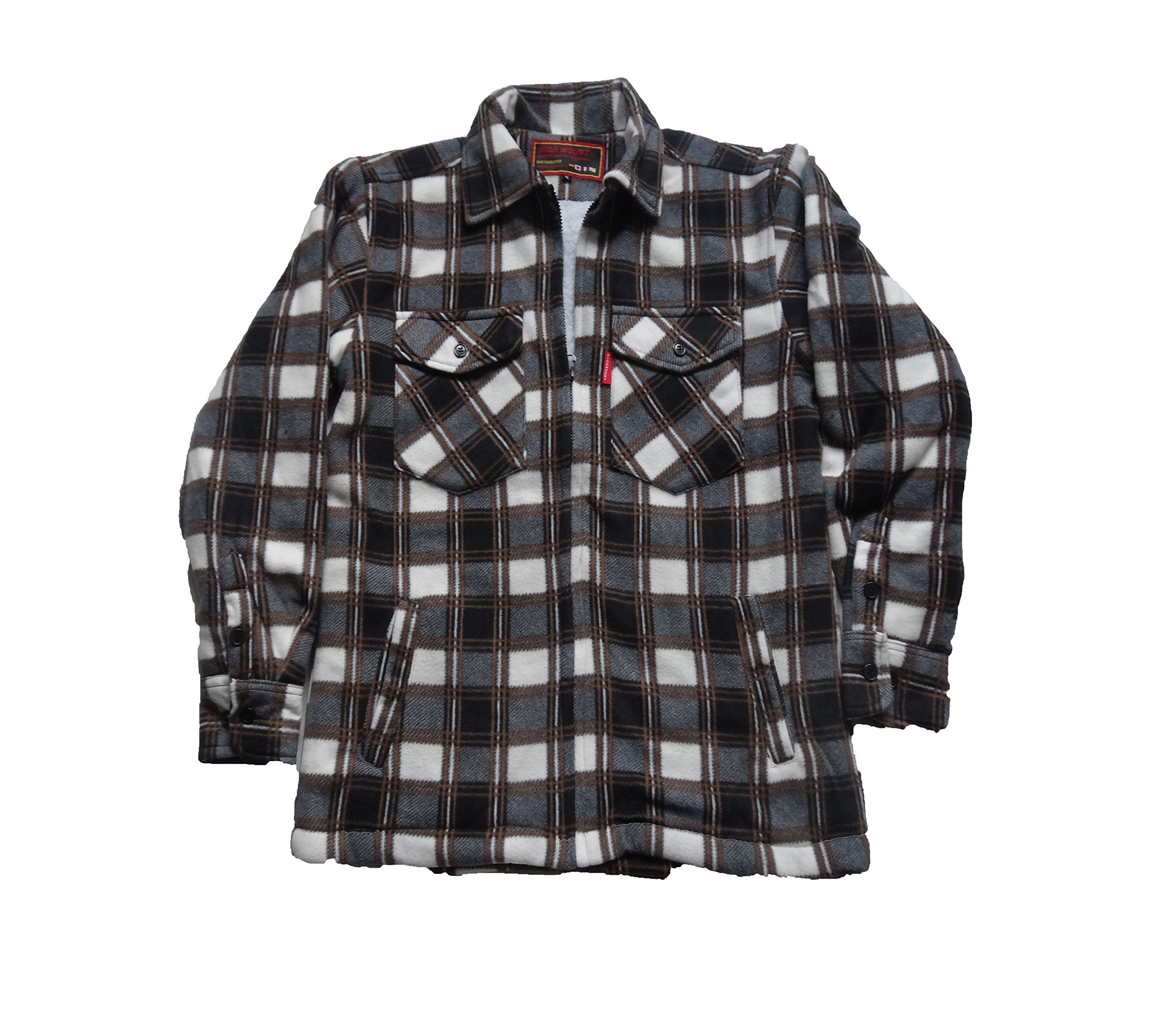 High Mountain New Men's Fleece Sherpa Lined Lumberjack Padded Check Shirts (XX-Large, Brown Check)