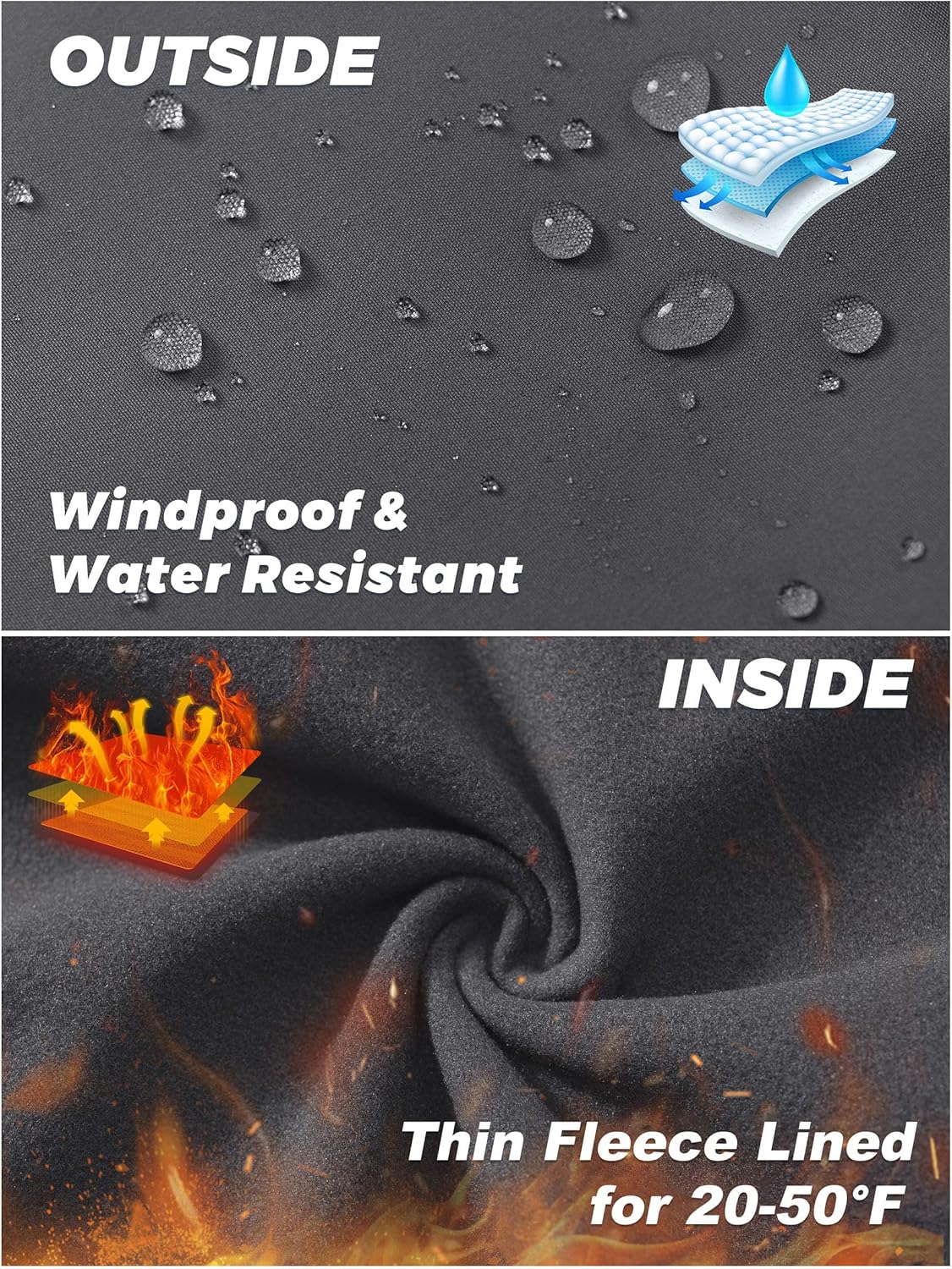 TACVASEN Men's Warm Sweatpants Winter Fleece Lined Water Resistant Pants Straight Leg with Zipper Pockets for Running - Image 3