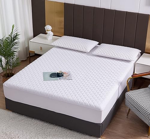 Protector de colchón impermeable tamaño Queen, acolchado y refrescante, bolsillo profundo de 13 a 15 pulgadas, suave y transpirable, sin ruido,
