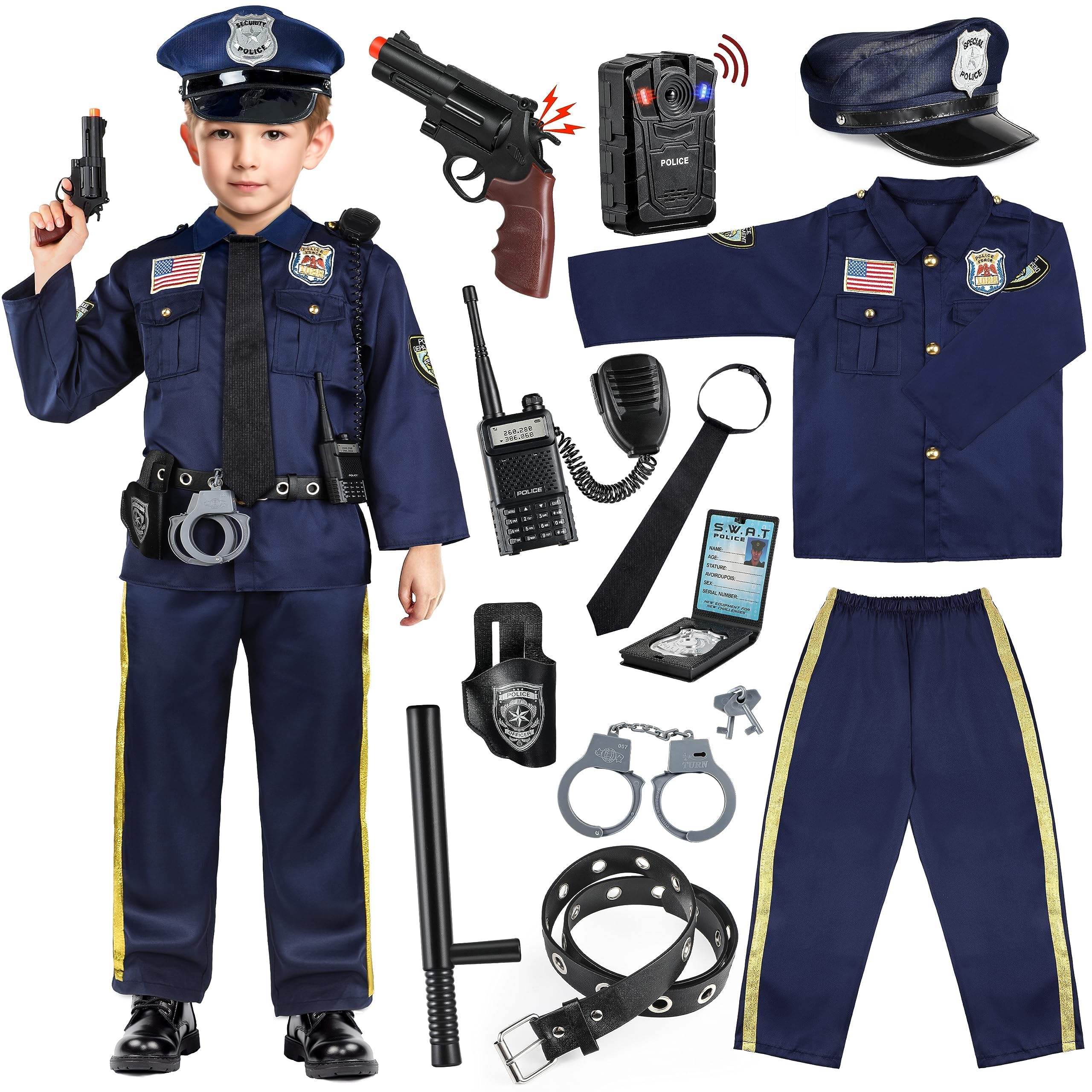 Joycover Police Officer Costume for Kids - Deluxe Police Costume for Kids with Accessories, Halloween Costumes for Boys Girls, Cop Role Play Kit for Halloween Career Day - Toddler