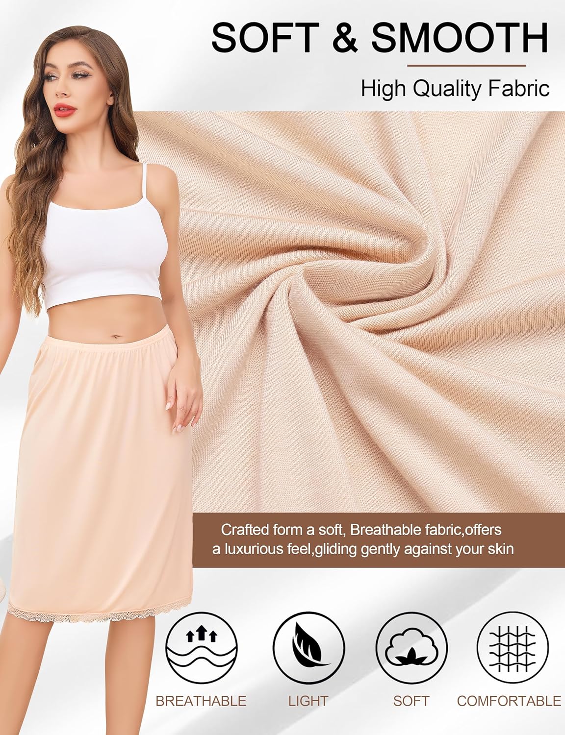 Lovasy Half Slip for Women Under Dress Lace Slip Skirt Anti-Cling Knee Length Underskirt S-3XL - Image 6