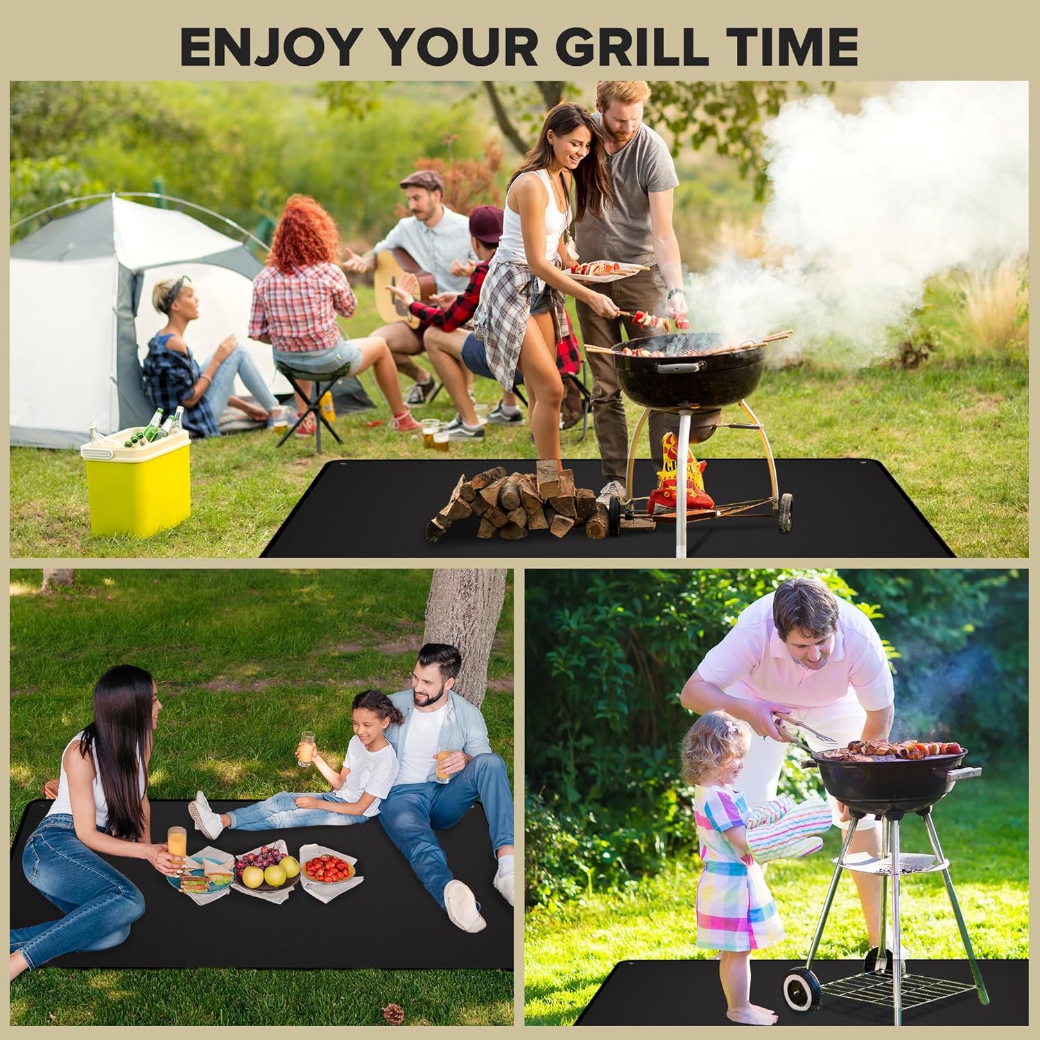 Large 80 x 48 Inch Under Grill Mats for Outdoor Grill, Double-Sided Fireproof Grill Pad, Waterproof, Oil-Proof, Indoor Fireplace/Fire Pit Mat, Easy-Clean BBQ/Grill Floor Mat for Deck & Lawn
