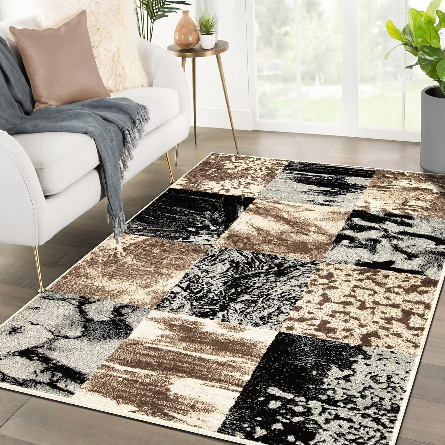 Superior Indoor Large Area Rug, Modern Abstract Style with Jute Backing, Floor Decor