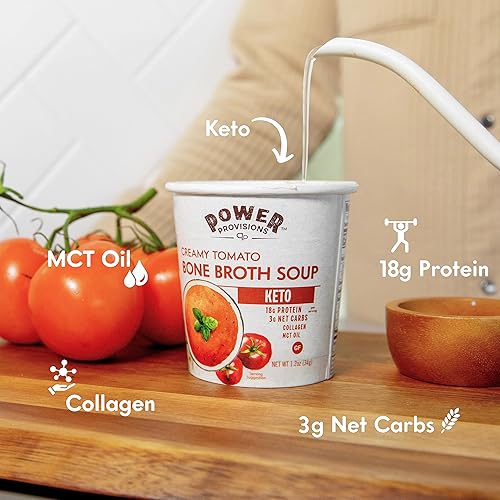 Miniatura 9 de Power Provisions Cheddar - Tazas de sopa de caldo de hueso de brócoli - Taza de sopa instantánea Keto - Infusión de colágeno con 0.76 onzas de