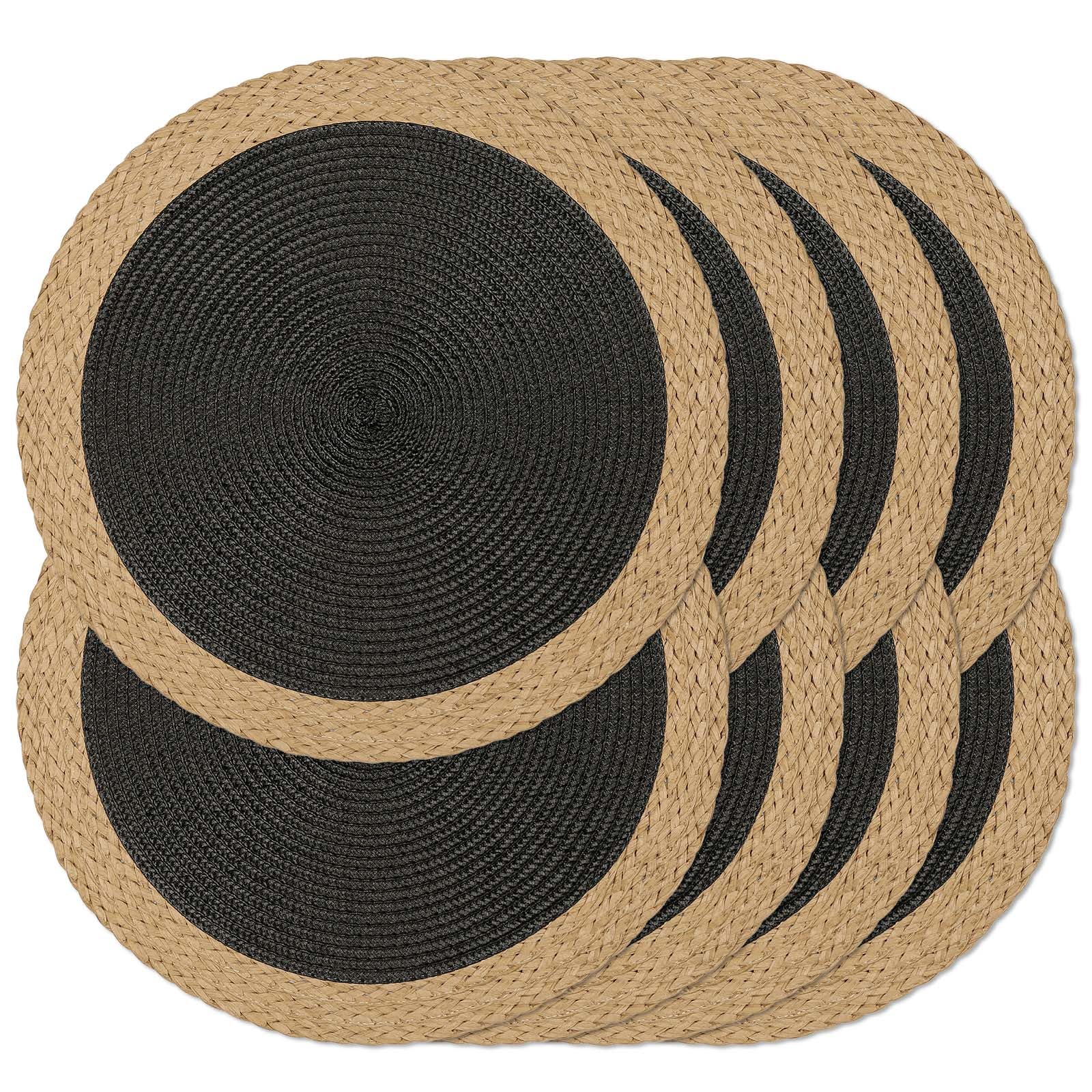 Noctiflorous Round Braided Placemats Set of 8 Table Mats 15 Inches Washable Heat Resistant for Dining Table Non-Slip Indoor Outdoor Place Mats for Thanksgiving Christmas Easter(Black Wide Edge 8) — image 1