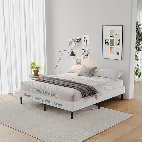 Miniatura 7 de Somier de tamaño matrimonial de 5 pulgadas con soporte de patas de metal de 9 pulgadas, funda de cama de tela fácil de limpiar incluida, base de