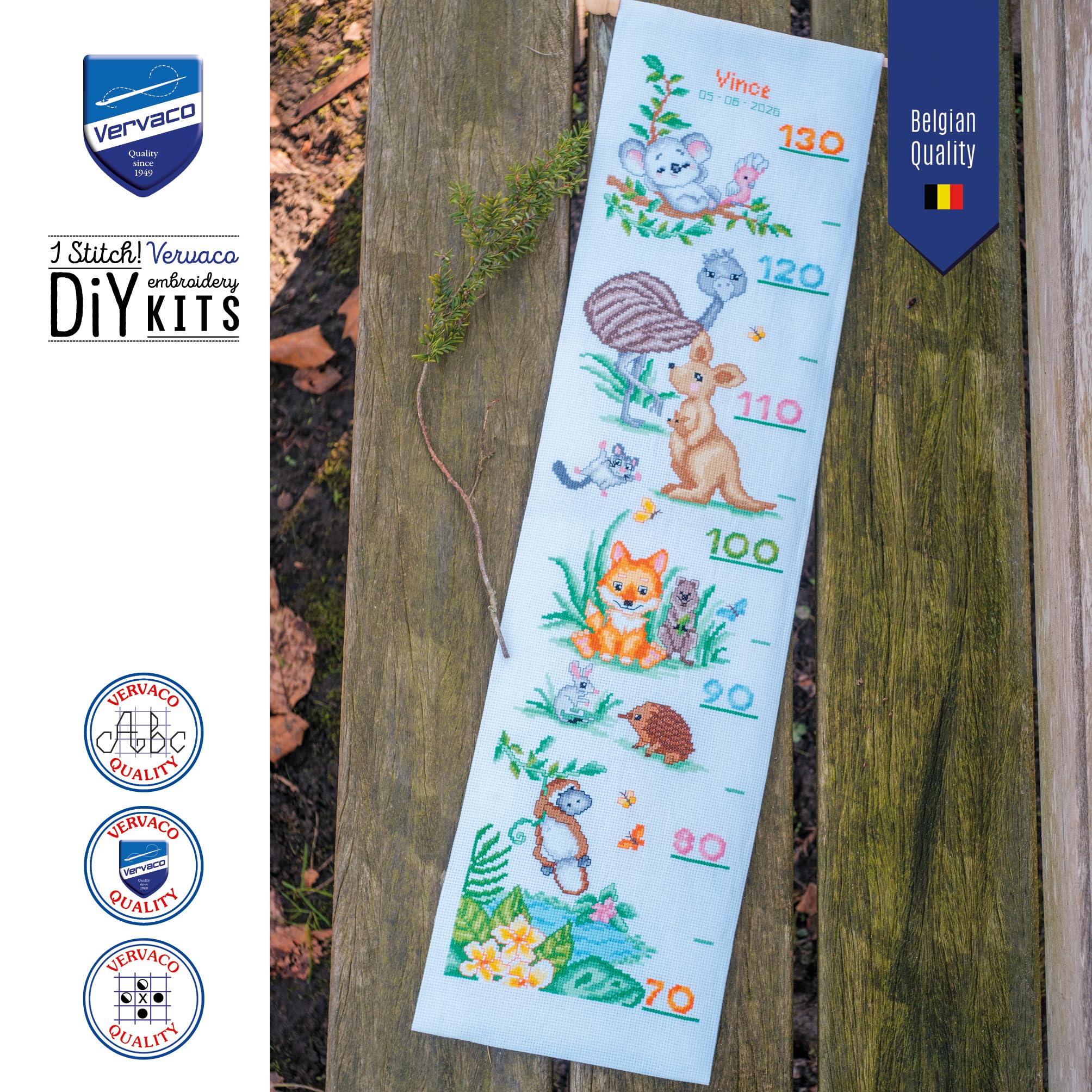 VERVACO Haft Krzyżykowy Liczony Zestaw Obraz do Haftu ZWIERZĘTA AUSTRALIJSKIE Zrób to Sam Zestaw Kreatywny dla Dorosłych 18 x 70 cm Dekoracja Ścienna DIY Cross Stitch Kit