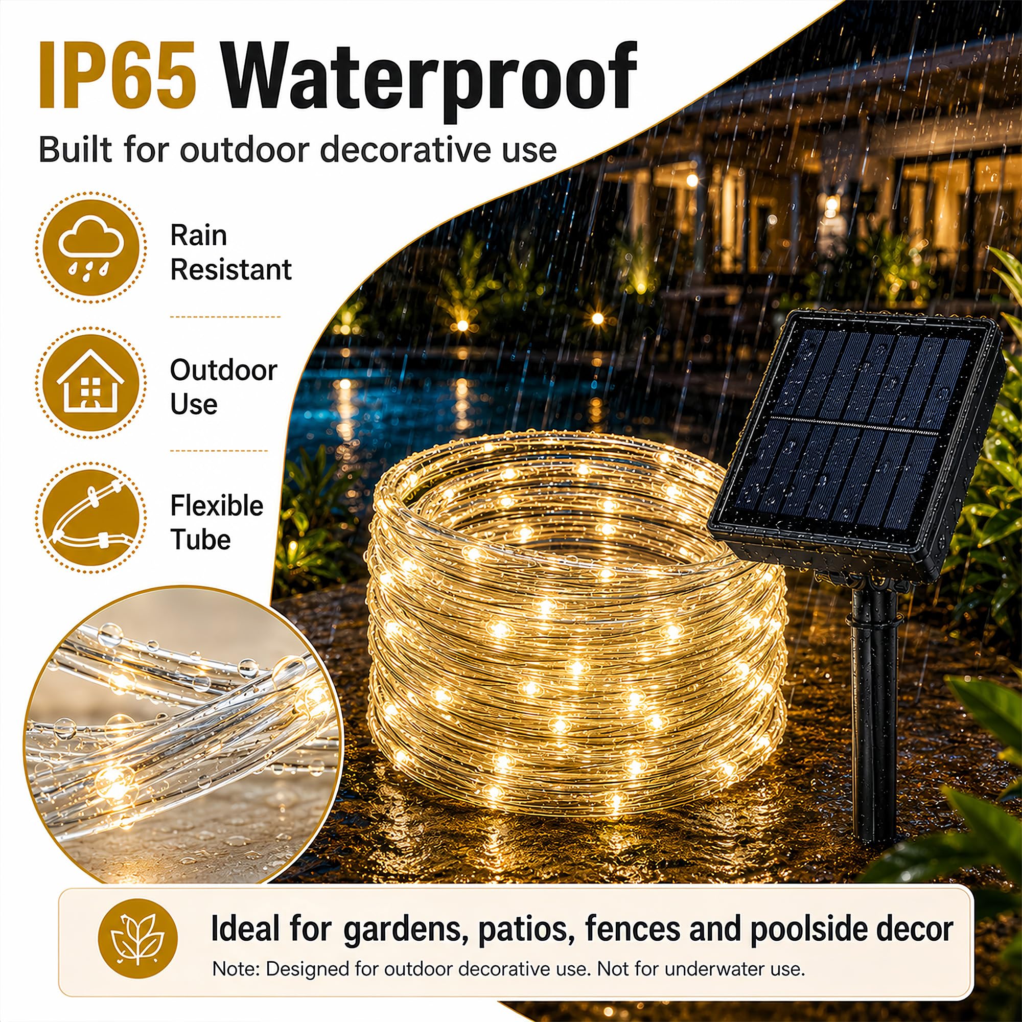 Solar-Lichterkette, 100 LEDs, IP65, wasserdicht, für den Außenbereich, für Party, Garten, Hof, Zuhause, Hochzeit, Weihnachten, Halloween, Urlaub, Baumdekoration, Beleuchtung (3 Stück)