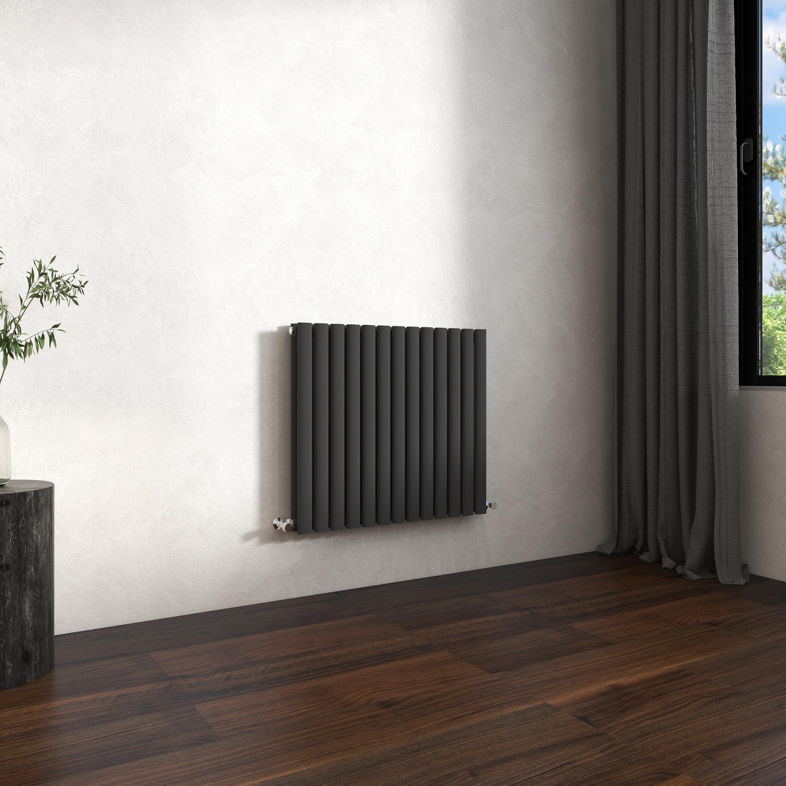 Traditional Horizontal Oval Column Radiator, 600x767mm Anthracite Modern Heating Radiators, Double Panel Wall Mounted Heater Rads, Perfect for UK Hallway, Living Room Central Heating, Grey Radiator
