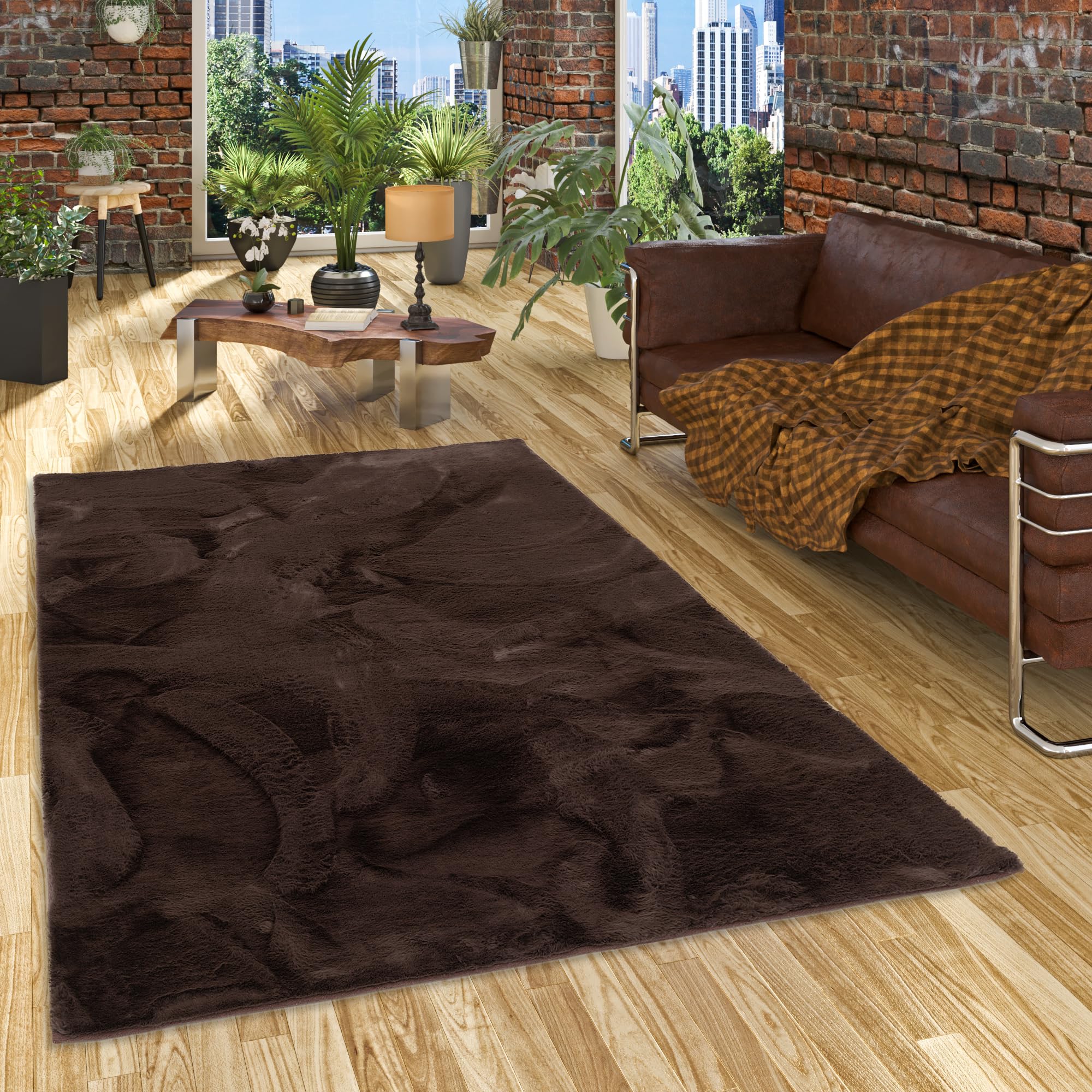 Pergamon Luxus Super Soft Kunst Fellteppich Plush Schoko in 7 Größen
