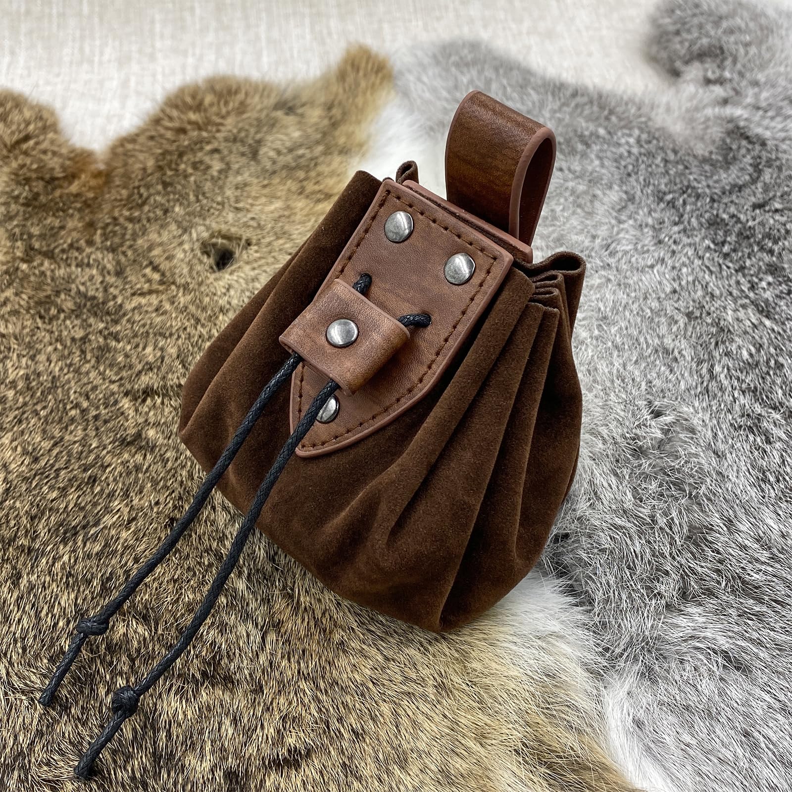 HiiFeuer Cintura medievale in rilievo con marsupio in rilievo nordico, cintura in similpelle vintage e tasca laterale per LARP