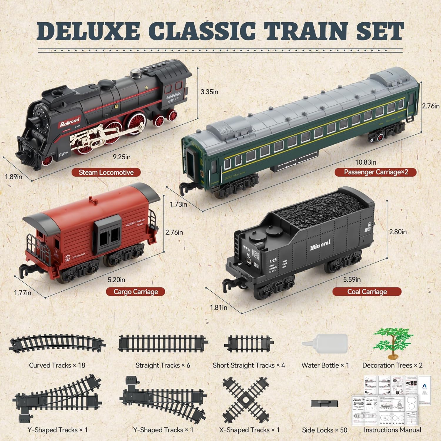 47 Pcs Wooden Train Set for Toddlers & Train Set with More Track (Classic)
