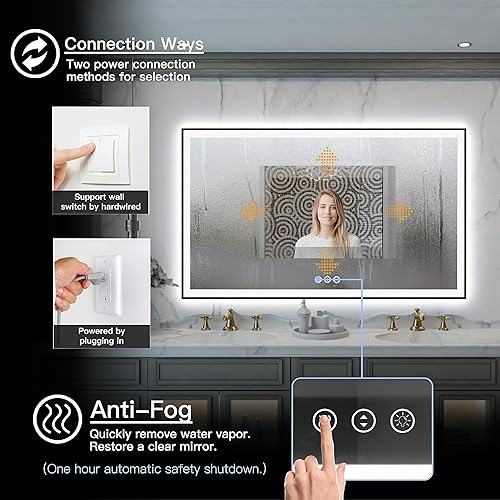Vista 11 de 88x38 Large Light Bathroom Mirror - Backlit and Front Lighted LED Wall-Mounted Vanity Mirror Modern Rectangle Black Mirror, Dimmable, Anti-Fog
