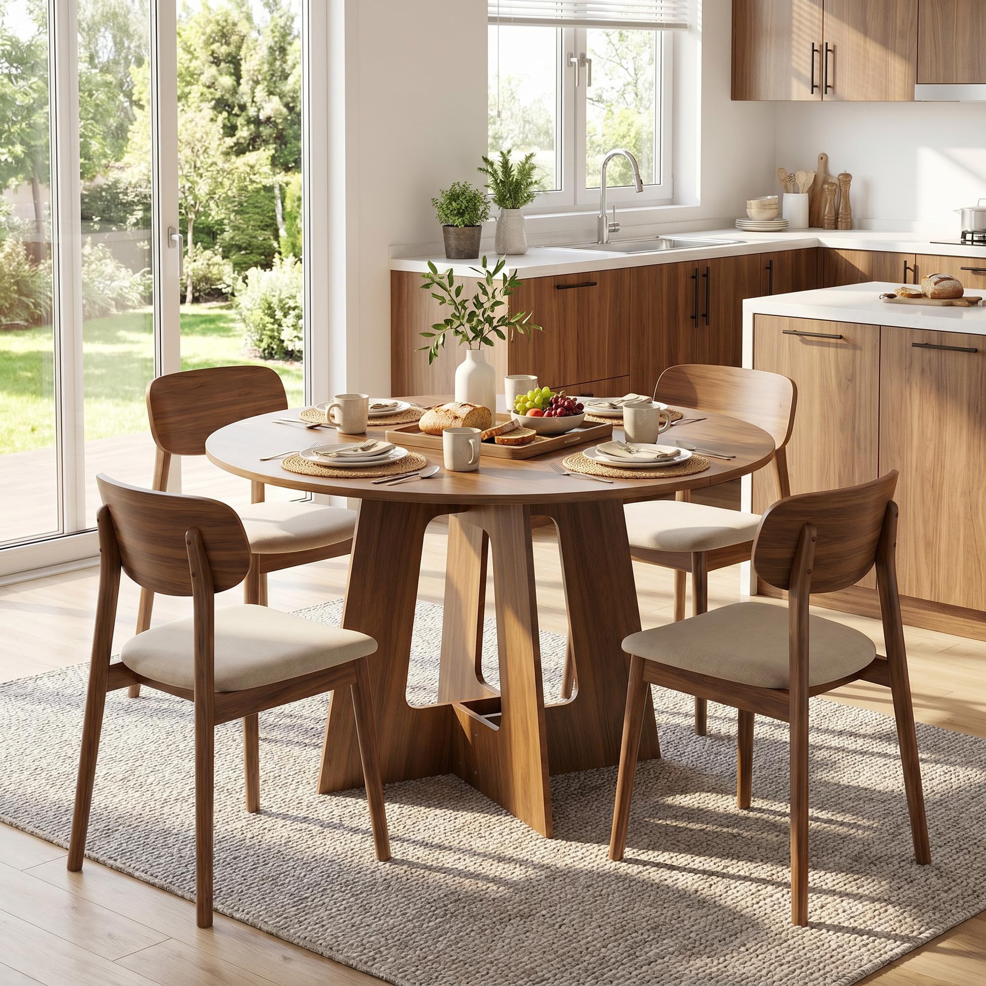 HOMCOM Table à Manger Ronde pour 4 Personnes, Ø 110 x 73,5 cm, Table de Cuisine avec Base croisée, Style Rustique, pour Salon, Salle à Manger, Marron