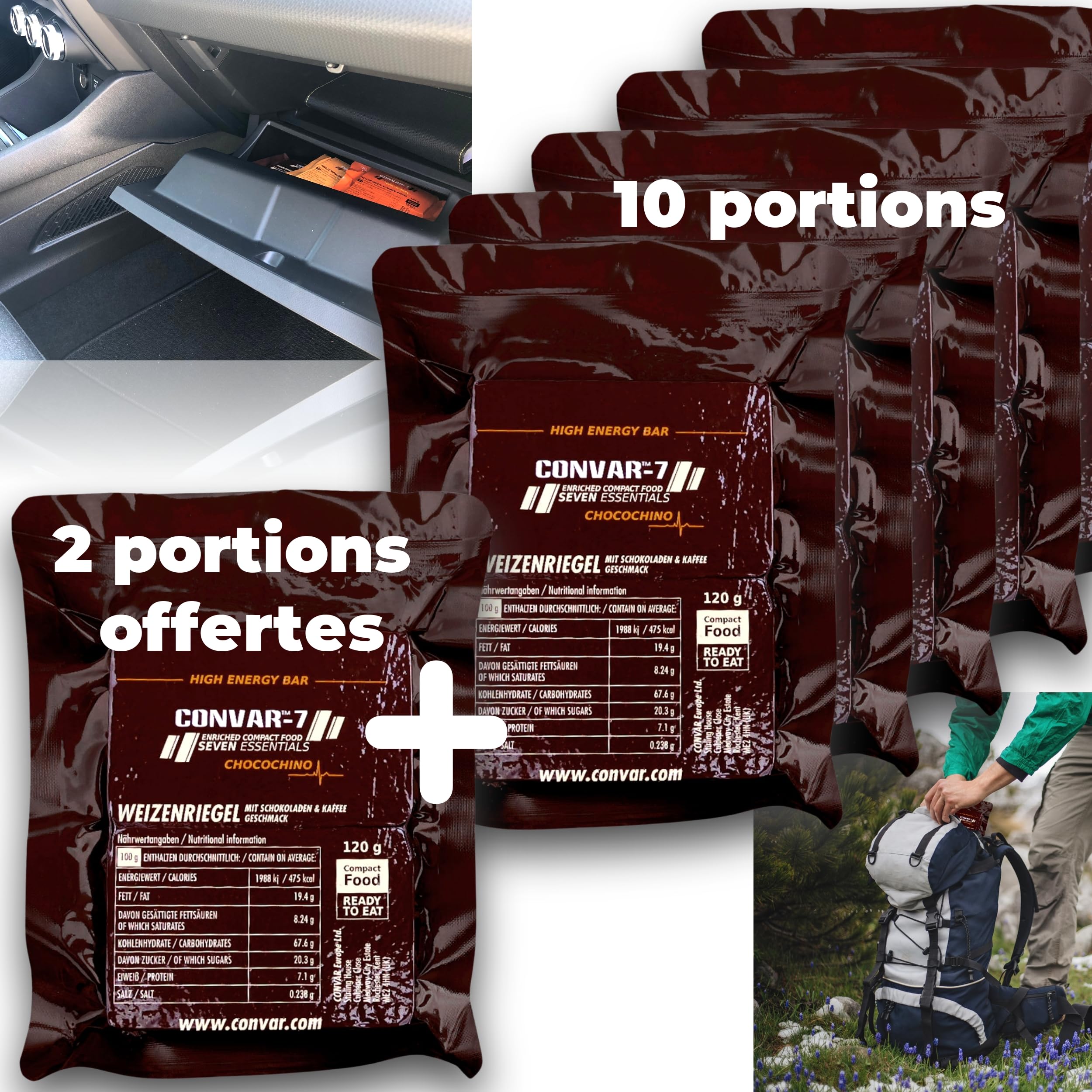 CONVAR-7 Confezione barretta energetica al cioccolato, per lo sport e le attività all'aria aperta, cibo per situazioni di emergenza, razione di sopravvivenza.Gusto cioccolato cappuccino, confezione co