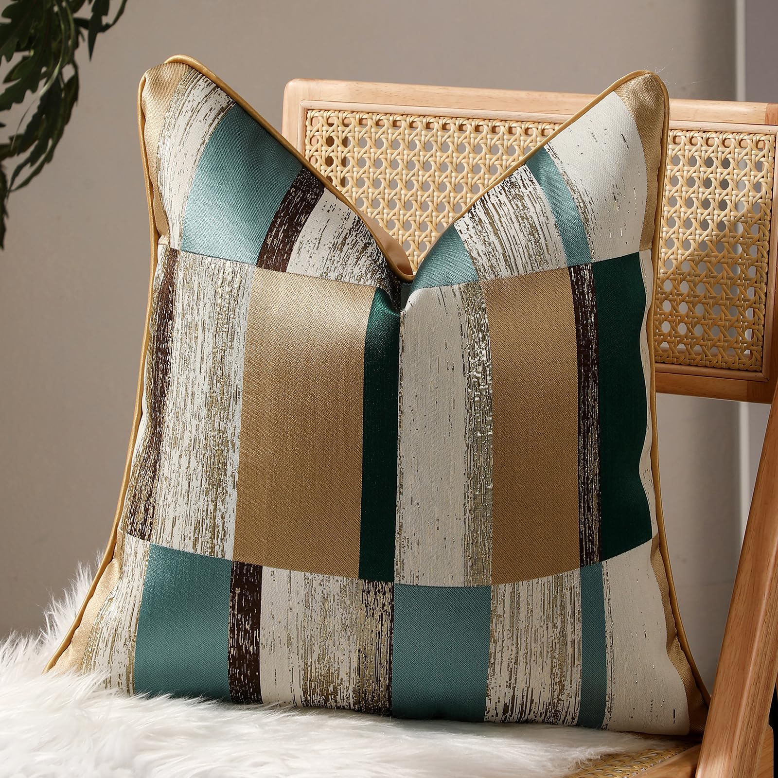 Housse de coussin dorée et verte vctops en patchwork doux haut de gamme 45x45