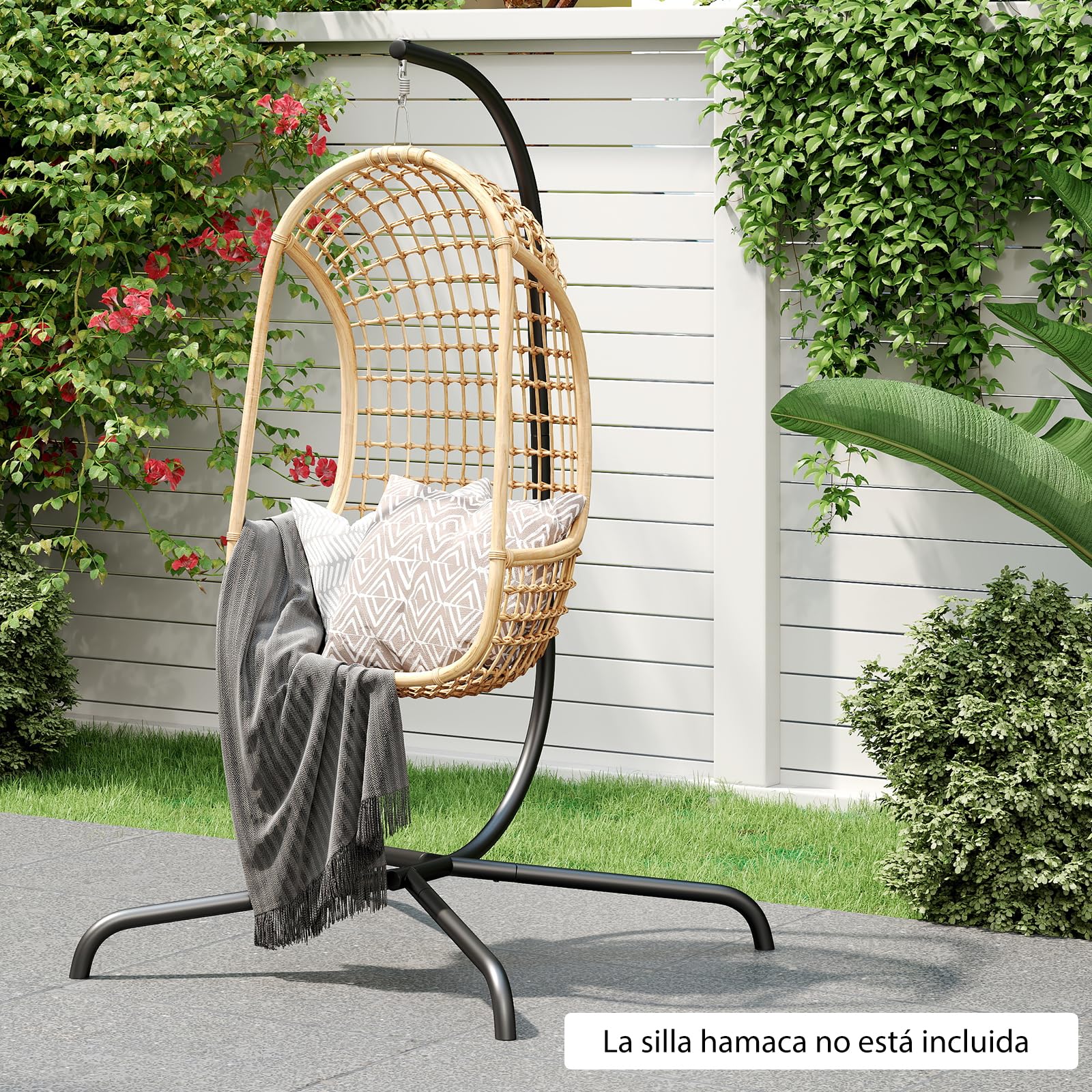 COSTWAY Soporte Silla Colgante, Estructura de Metal, Soporte Hamaca en Forma de C, Gancho de Resorte y Rotación de 360°, Carga 180kg, Interiores Exteriores