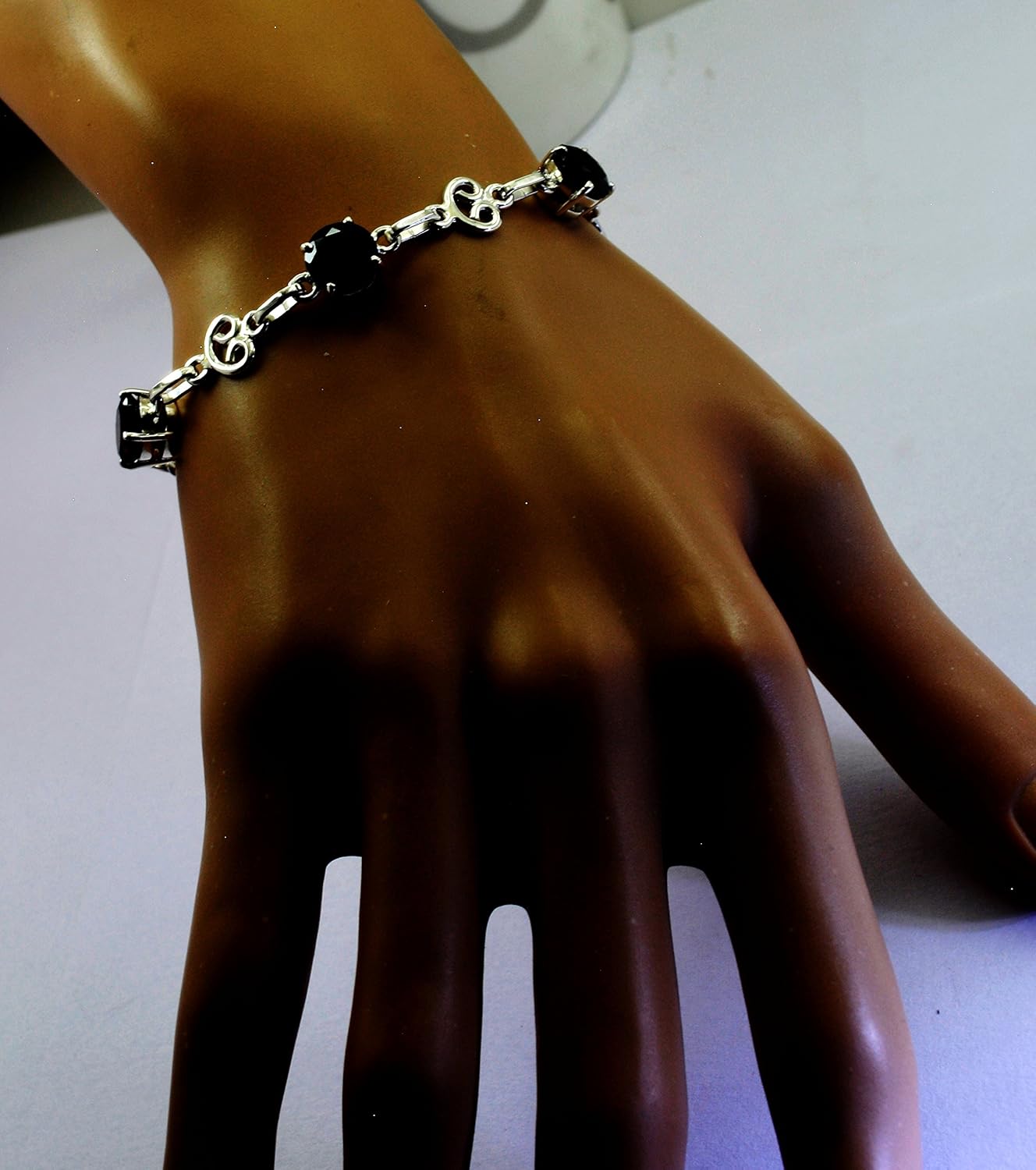 Natural Smoky Quartz Silver Link Bracelets for Teen Girls Lobster Astrological L 6.5-8 Inch