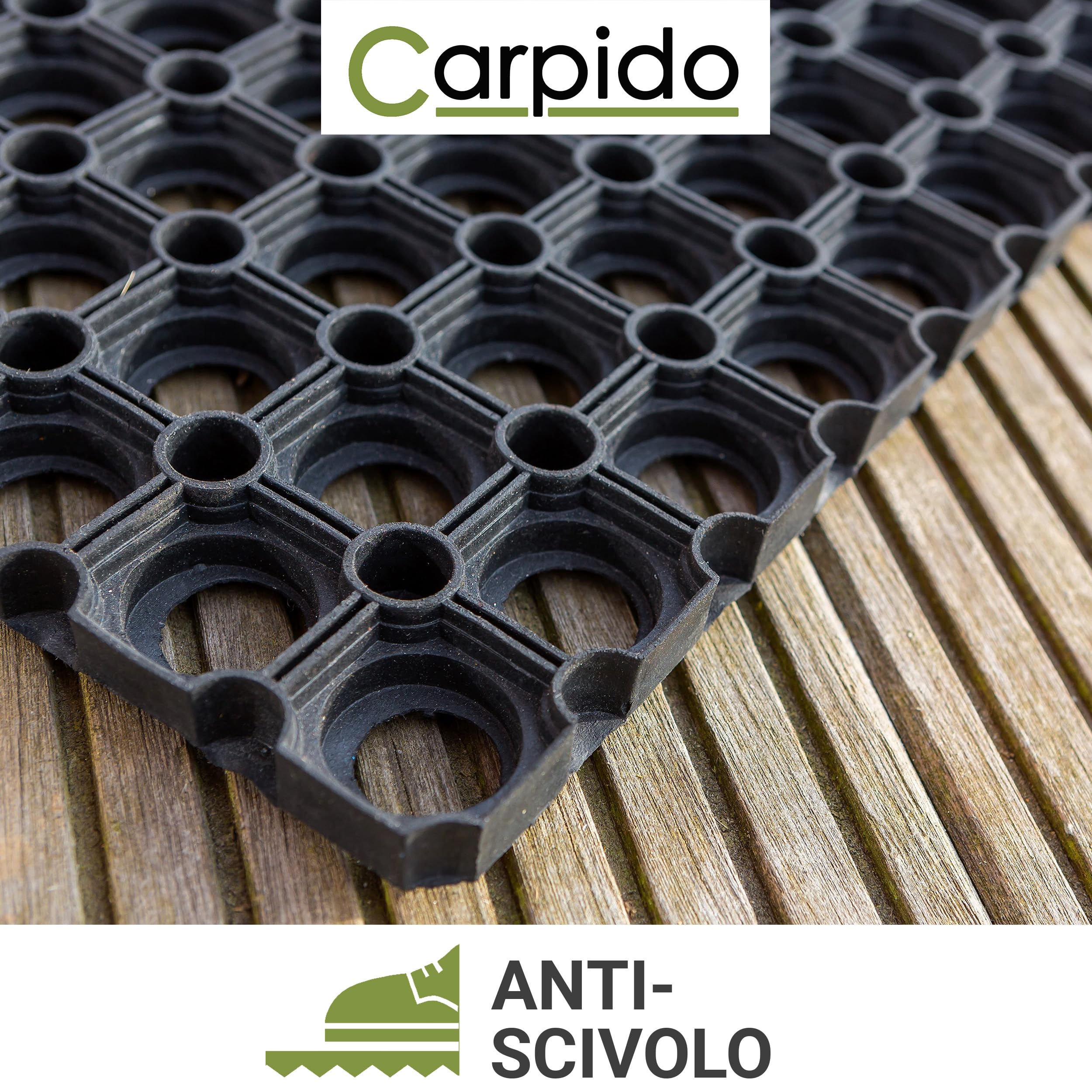 Carpido Zerbino Nero in Gomma - Tappetino Antiscivolo per Porta 40 x 60 cm - Resistente Zerbino Esterno