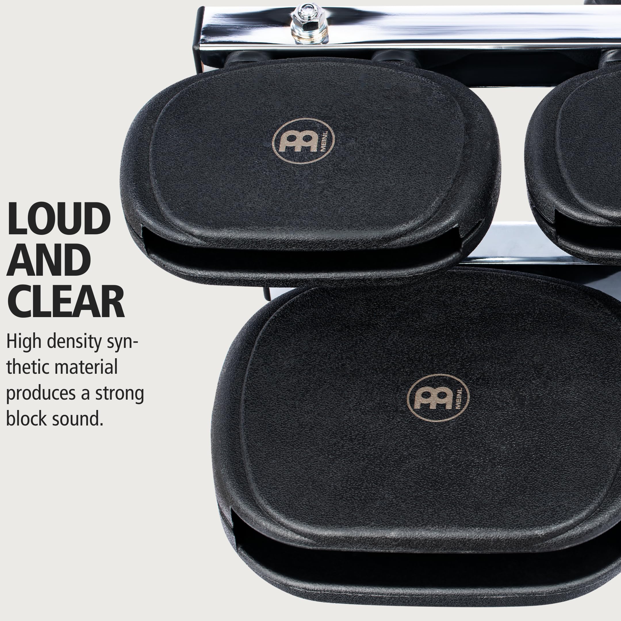 Meinl Percussion Synthetic Temple Block - 5-teiliges Schlagzeugzubehör Set - Mit Halterung - PE Kunststoff, Schwarz (TMSTB) | 5-teiliges Percussion Block Set, mit Befestigungsklammer, Verschiedene Tonhöhen, PE Kunststoff