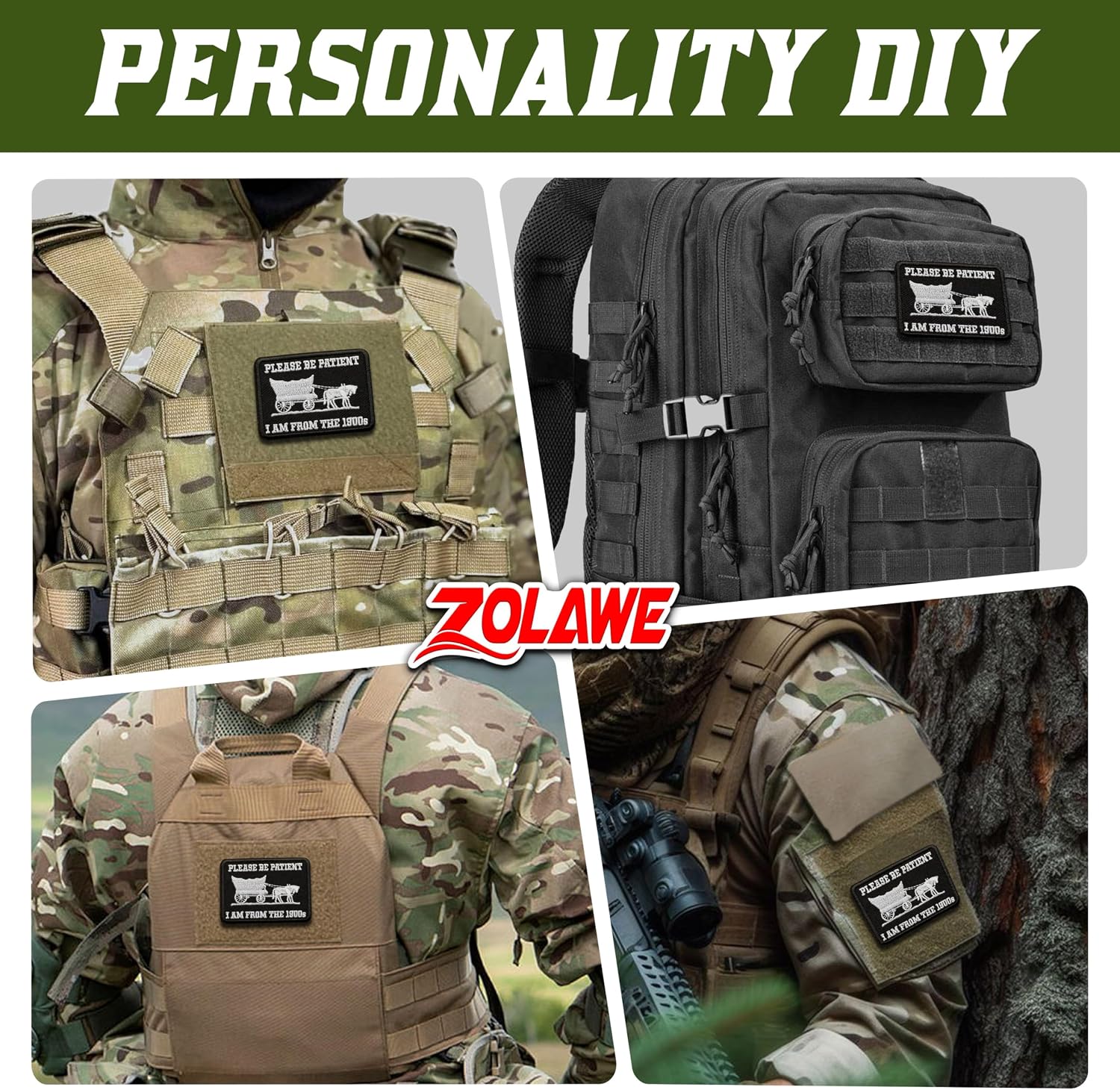 Please Be Patient Im from the 1900s Hook and Loop Patch, 3 Inches Sew On Patches, Embroidery Patches for Backpacks Bags Vest Dog Harness, Tactical Military Embroidered Patches, Funny DIY Patch