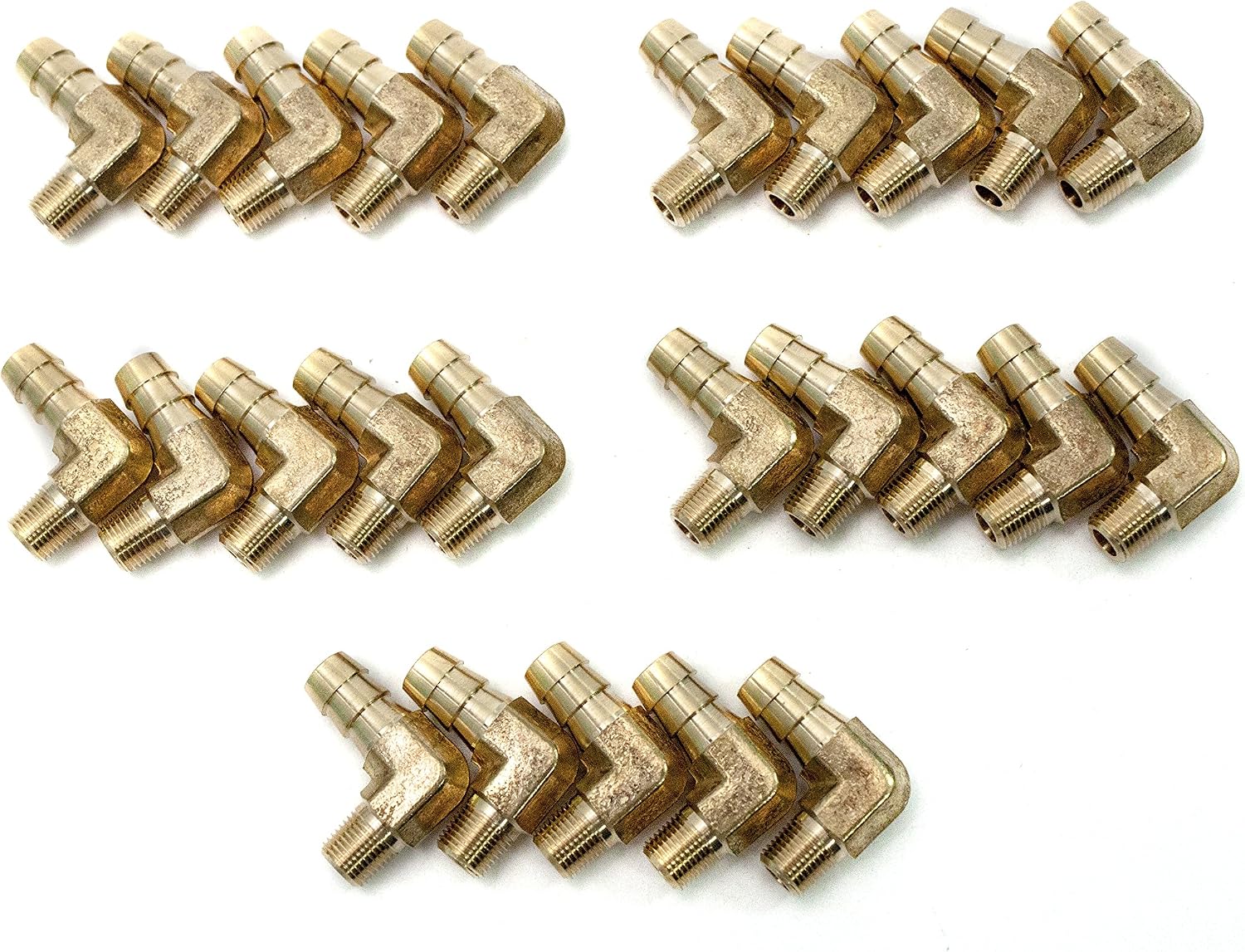 LTWFITTING 90 Degree Elbow Brass Barb Fitting 3/8 ID Hose x 1/8-Inch Male NPT Fuel Boat Water(Pack of 25)