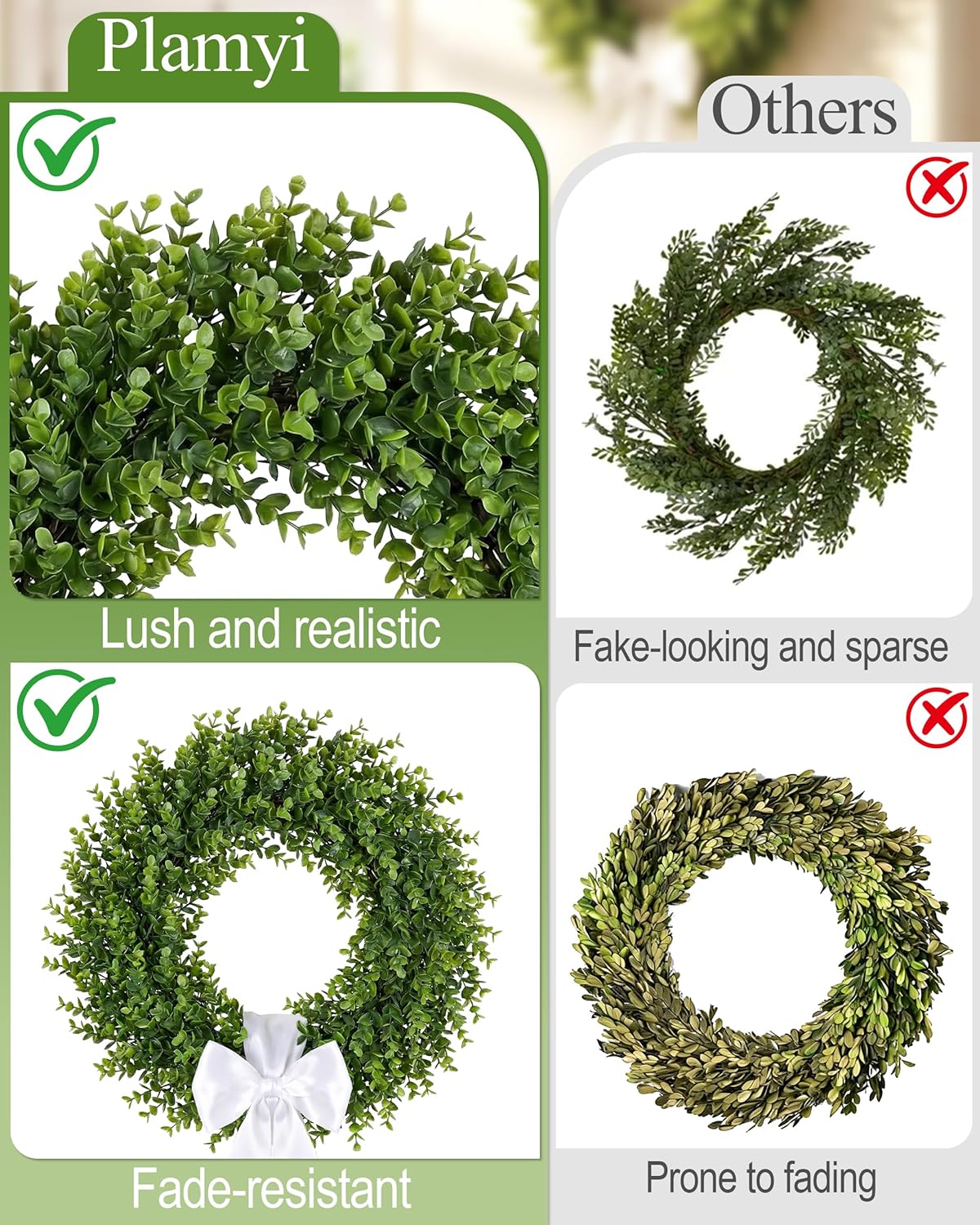 26" Boxwood Wreath for Front Door, Weatherproof & Fade-Resistant Outdoor Green Wreath with Sash, All-Season Farmhouse Decor