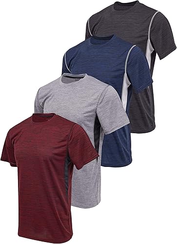 Reset 4 Pack Workout Shirts for Men, Active Athletic Performance Crew Neck Gym T Shirts
